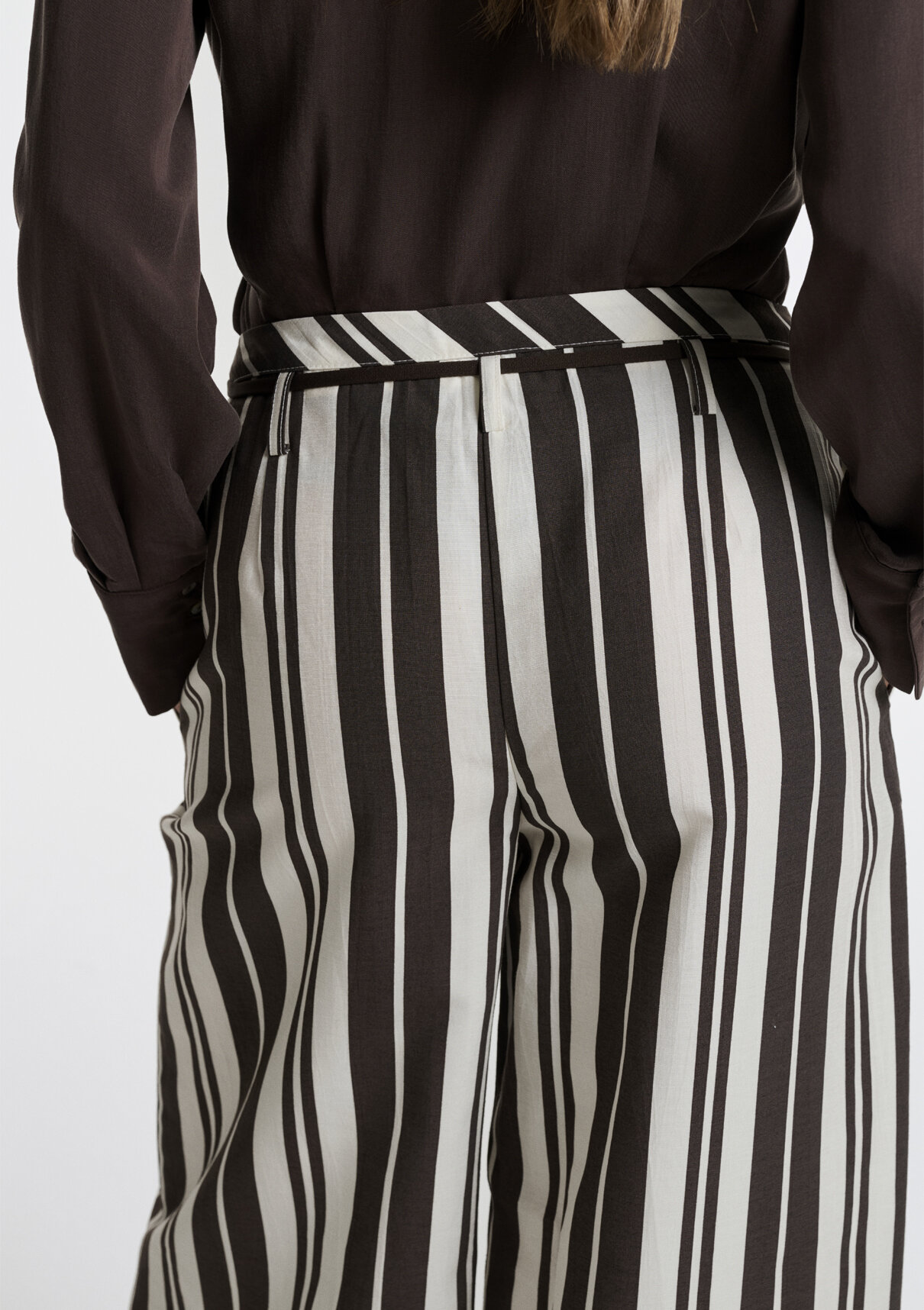 Mavi (Tencel™) Lyocel Karışımlı Çizgili Kahverengi Pantolon görsel 7
