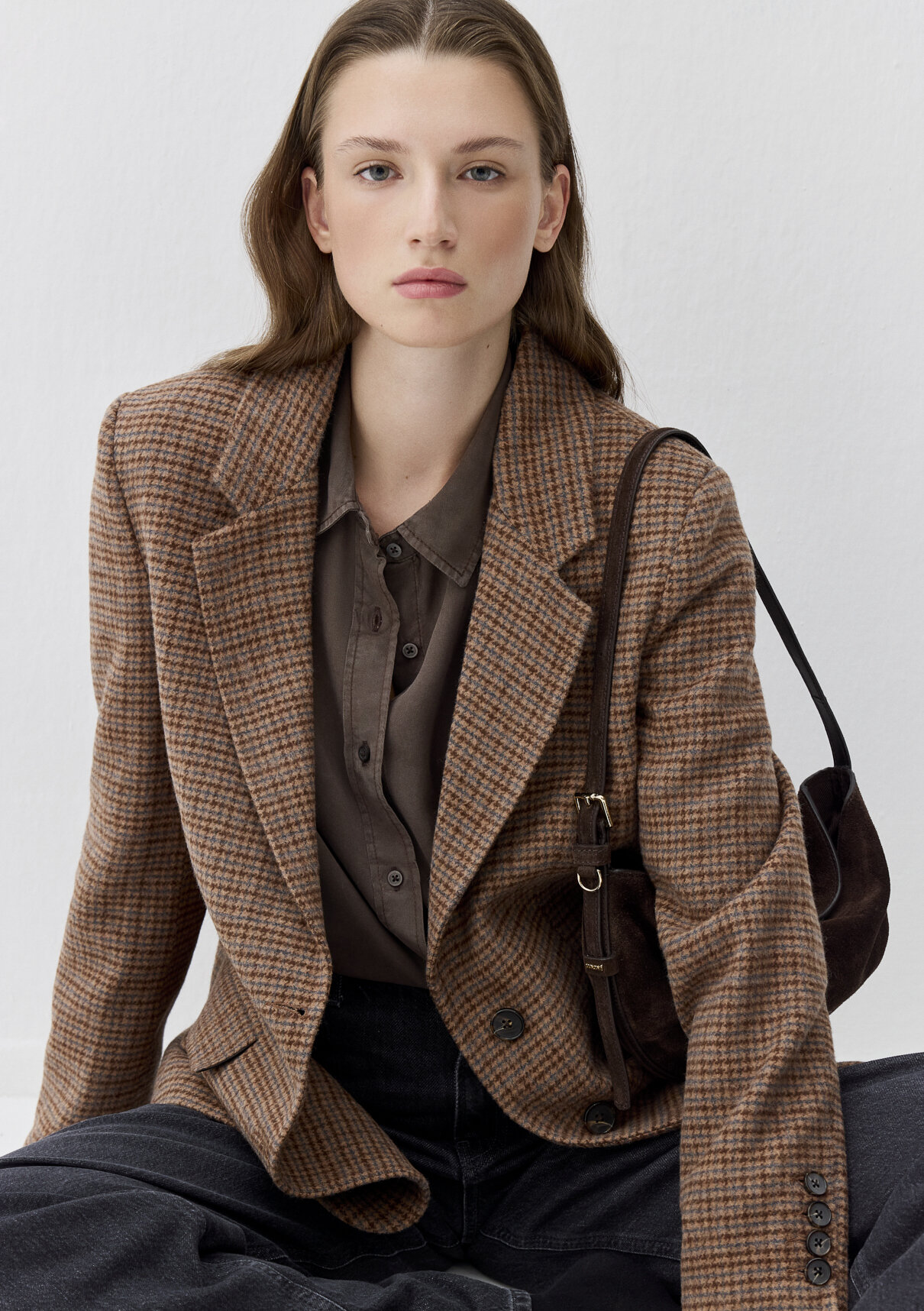 Mavi Yün Karışımlı Kahverengi Blazer