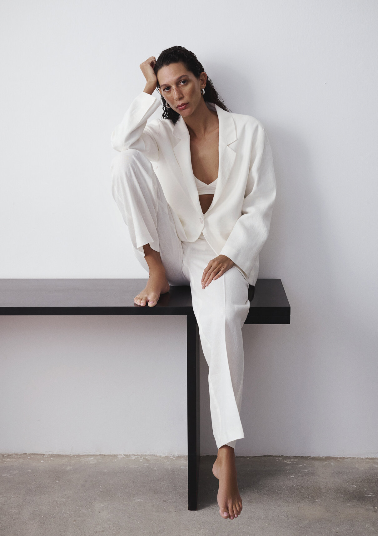 Mavi Ekru Keten Blazer