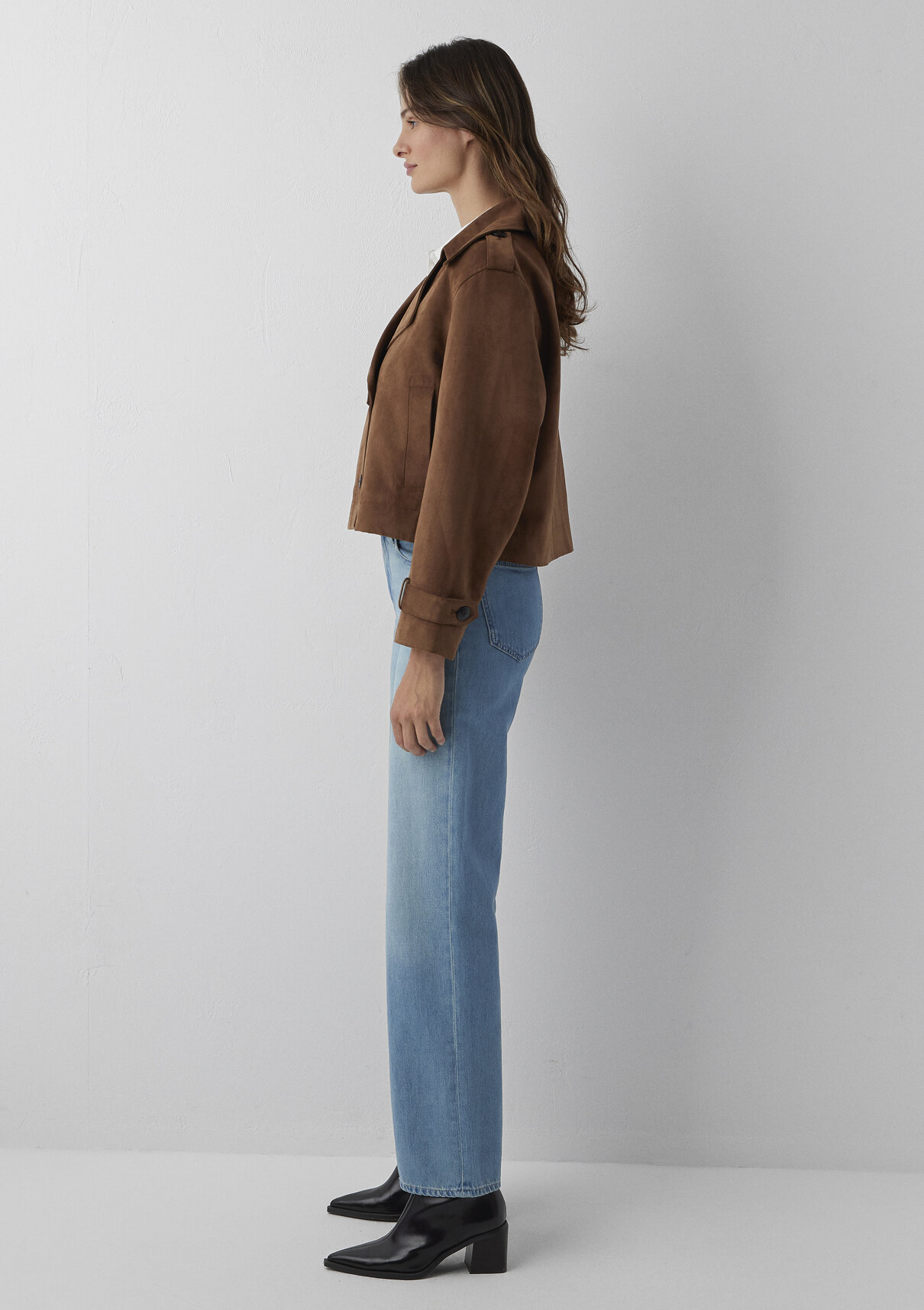 Mavi Kahverengi Kısa Trençkot görsel 4