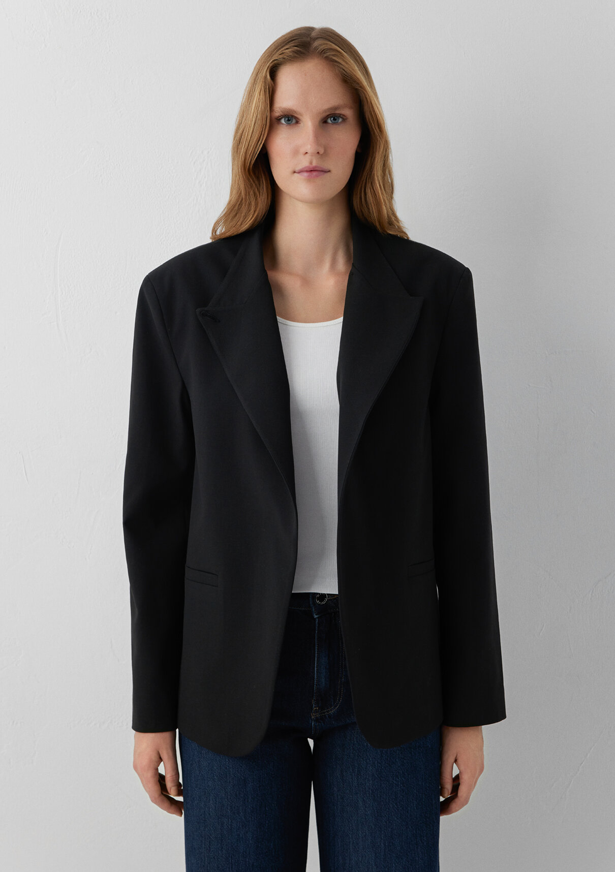 Mavi Yün Karışımlı Siyah Blazer görsel 4