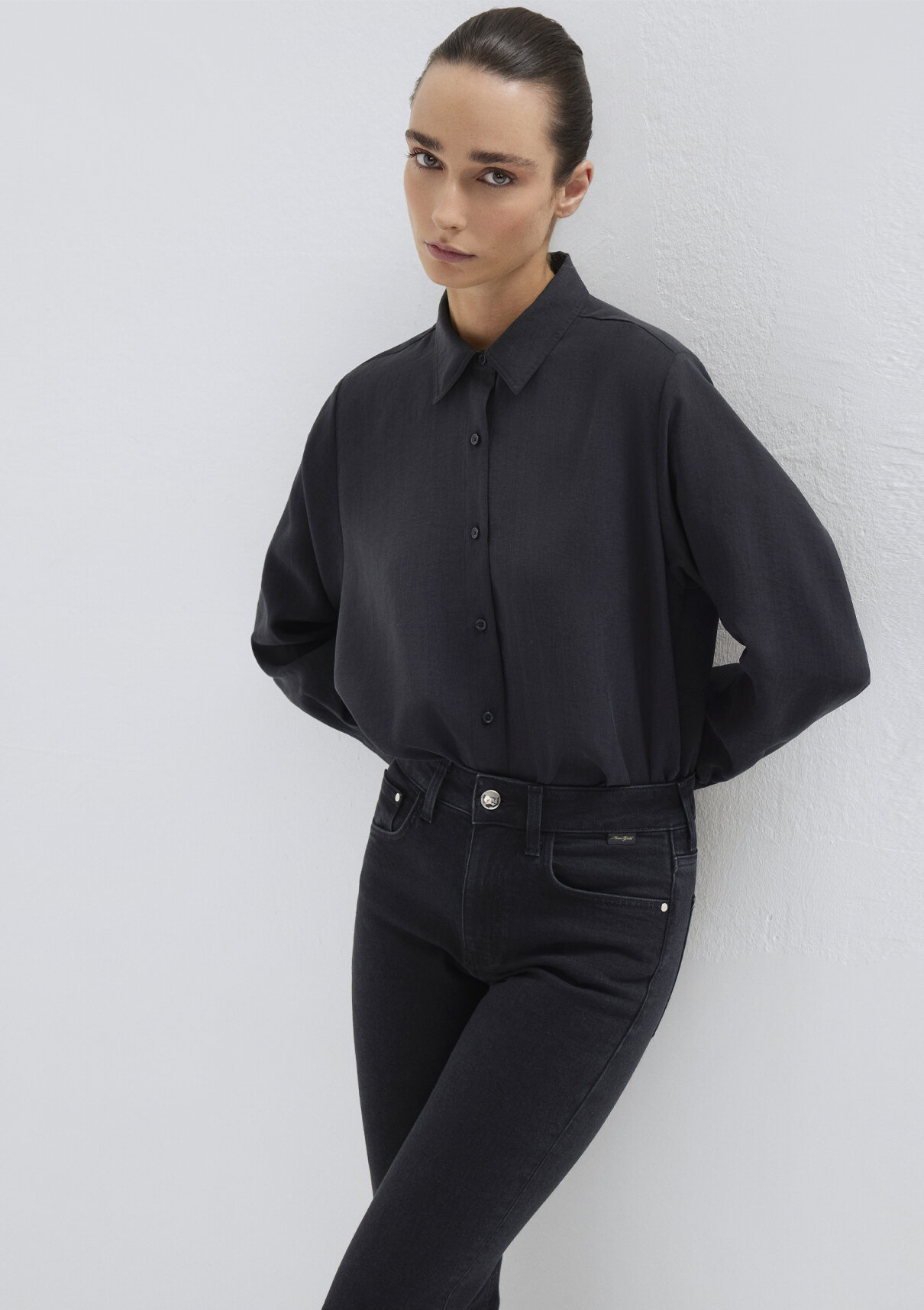 Mavi Siyah (TENCEL™) Liyosel Karışımlı Gömlek