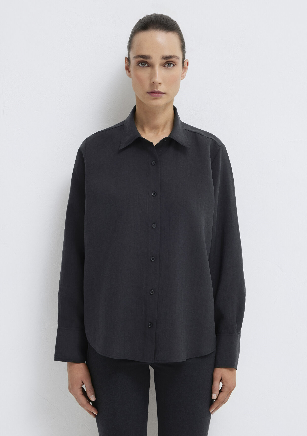 Mavi Siyah (TENCEL™) Liyosel Karışımlı Gömlek görsel 4