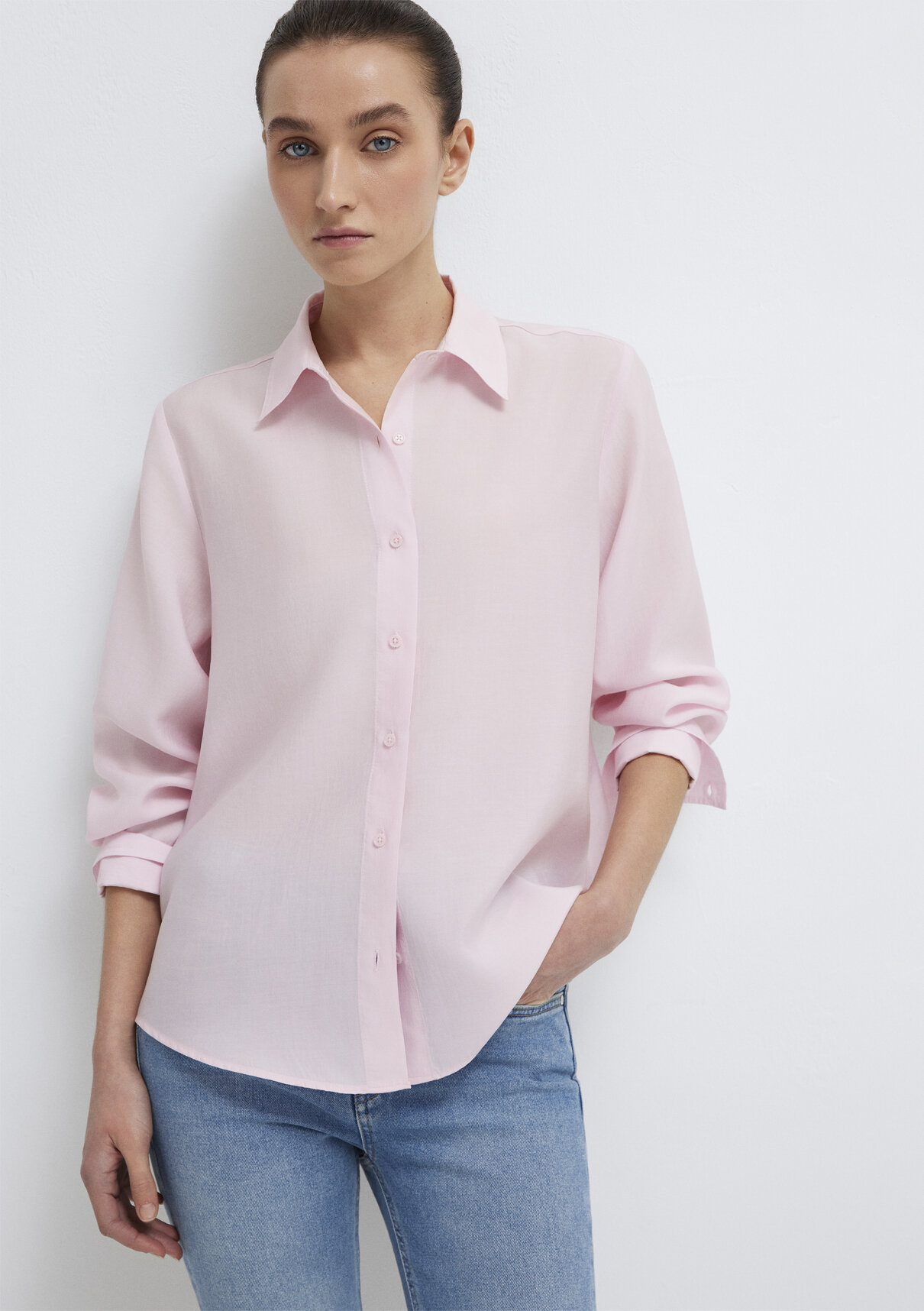 Mavi Pembe (TENCEL™) Liyosel Karışımlı Gömlek