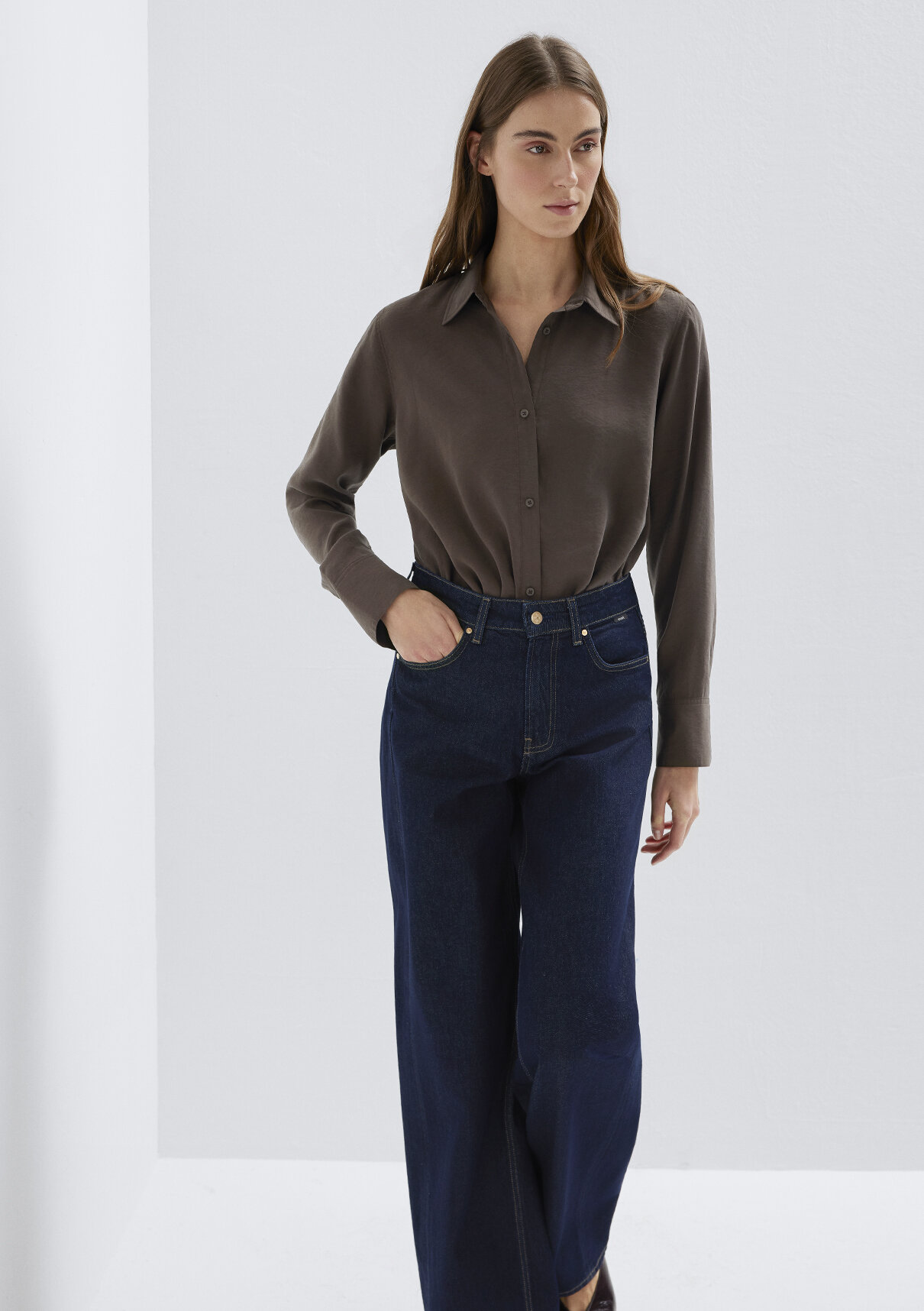 Mavi Kahverengi (TENCEL™) Liyosel Karışımlı Gömlek