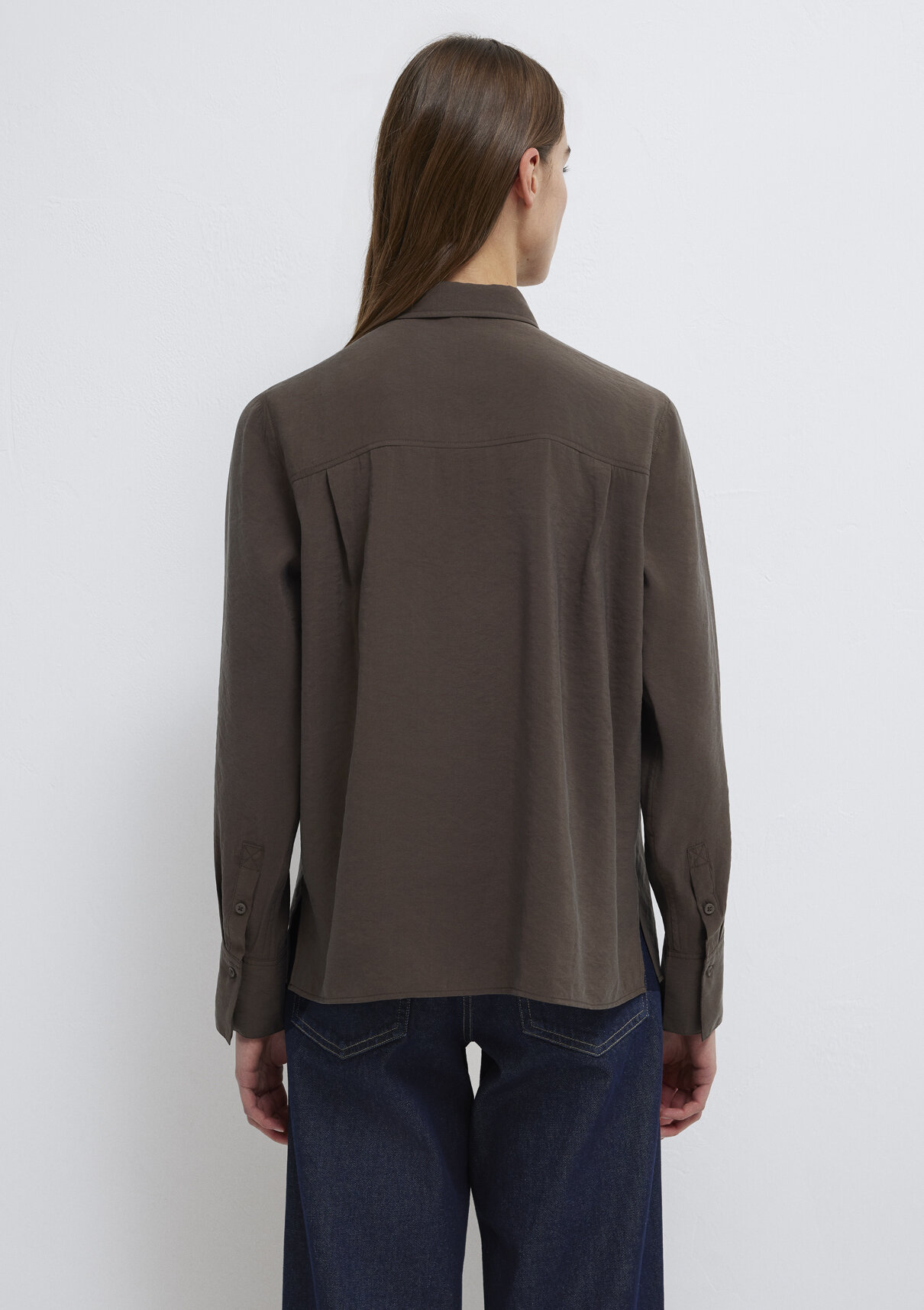 Mavi Kahverengi (TENCEL™) Liyosel Karışımlı Gömlek görsel 6