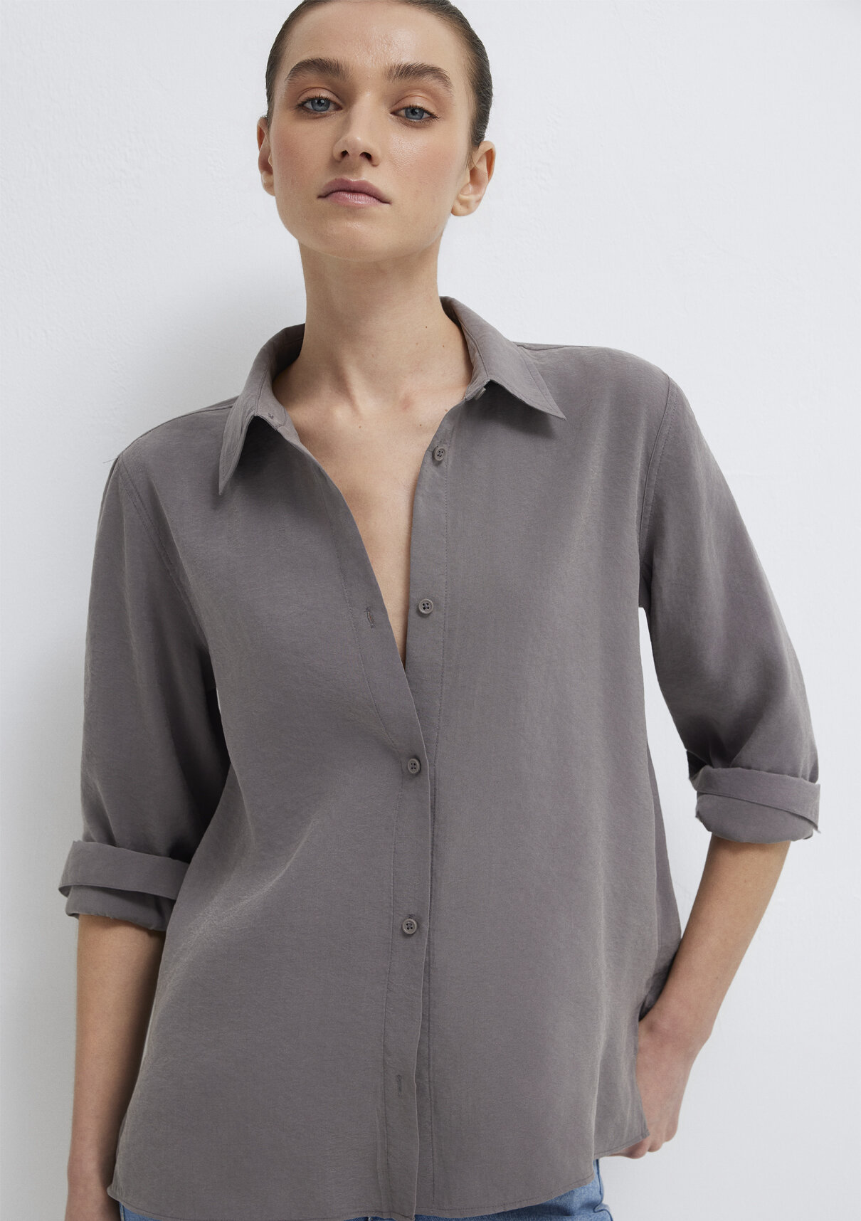 Mavi Gri (TENCEL™) Liyosel Karışımlı Gömlek görsel 2