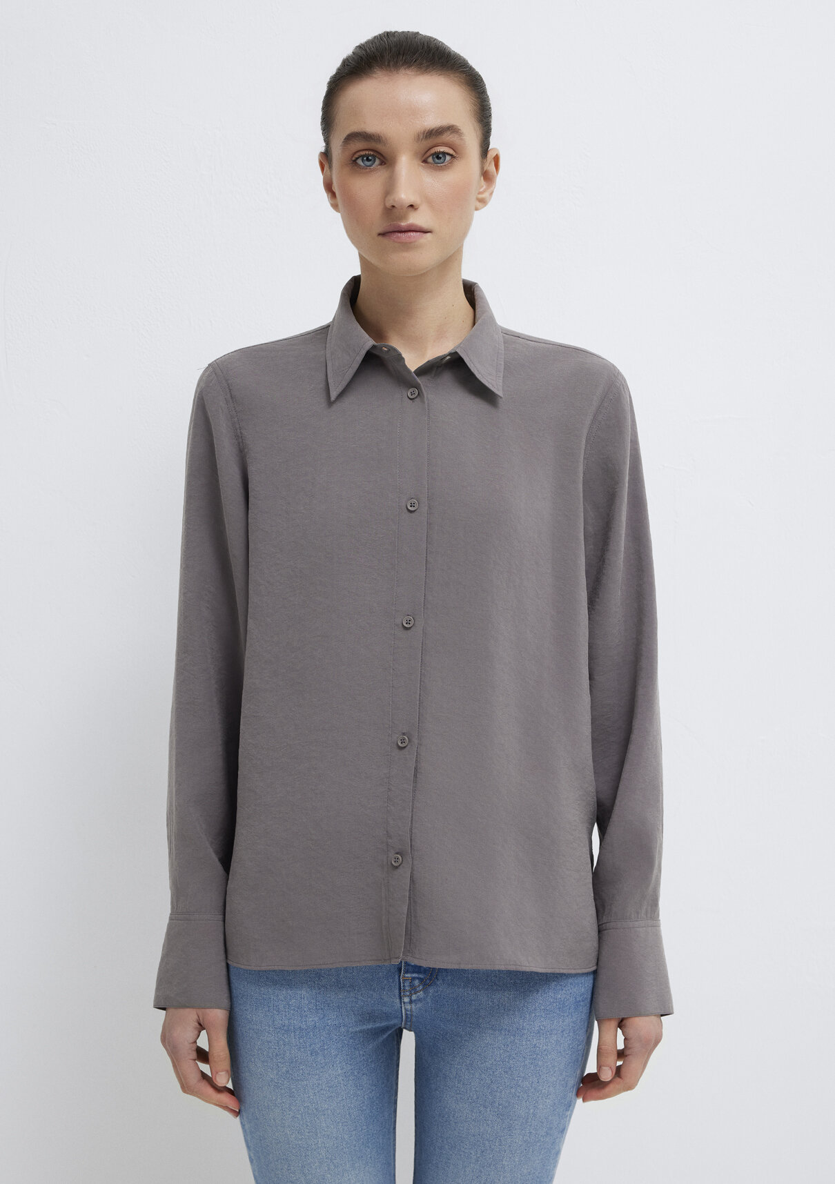 Mavi Gri (TENCEL™) Liyosel Karışımlı Gömlek görsel 3