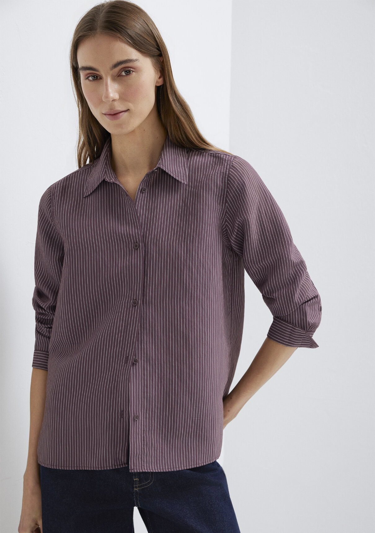 Mavi Çizgili (TENCEL™) Liyosel Karışımlı Gömlek görsel 3