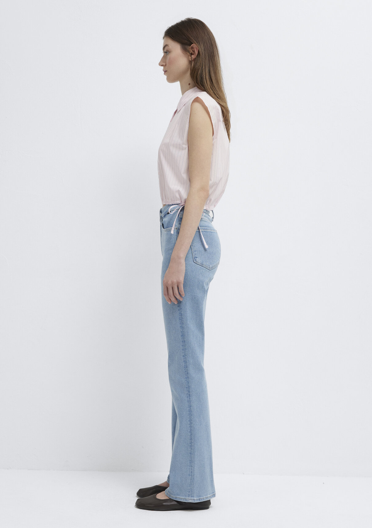 Mavi Çizgili Pembe Crop Bluz görsel 5