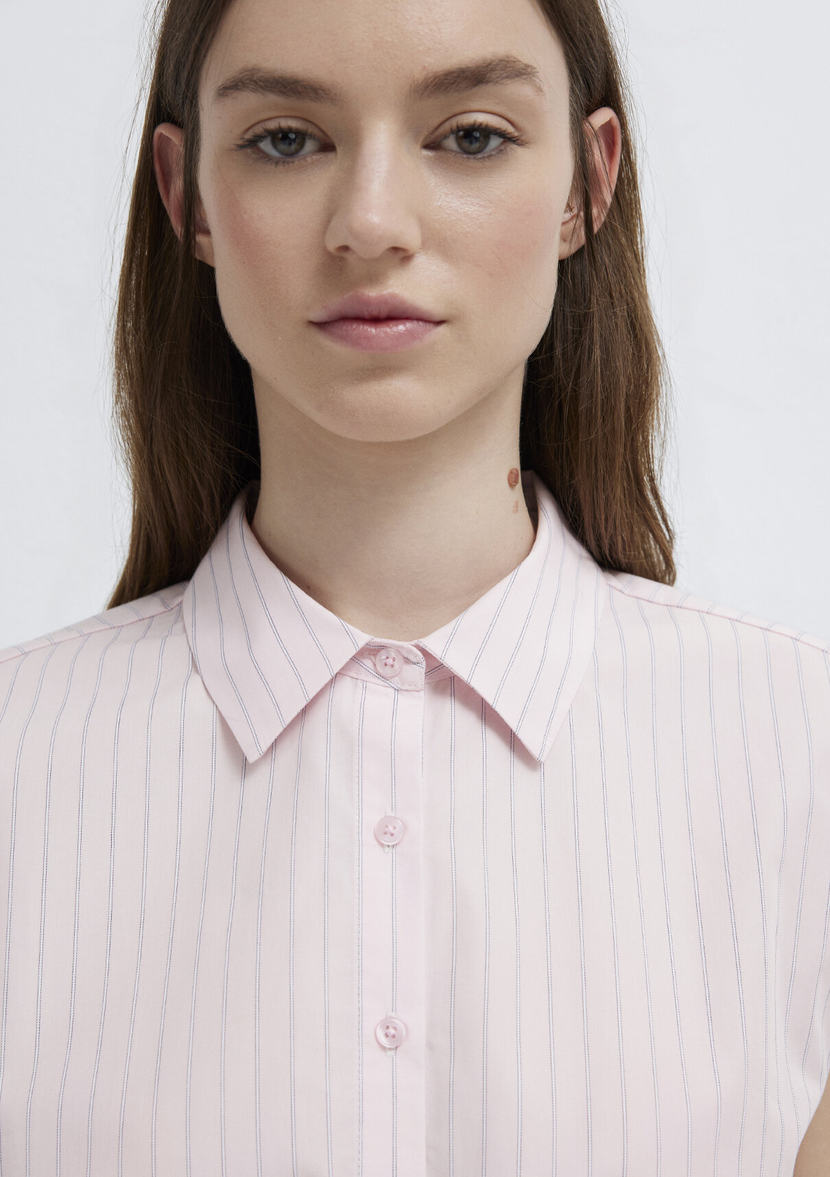 Mavi Çizgili Pembe Crop Bluz görsel 7