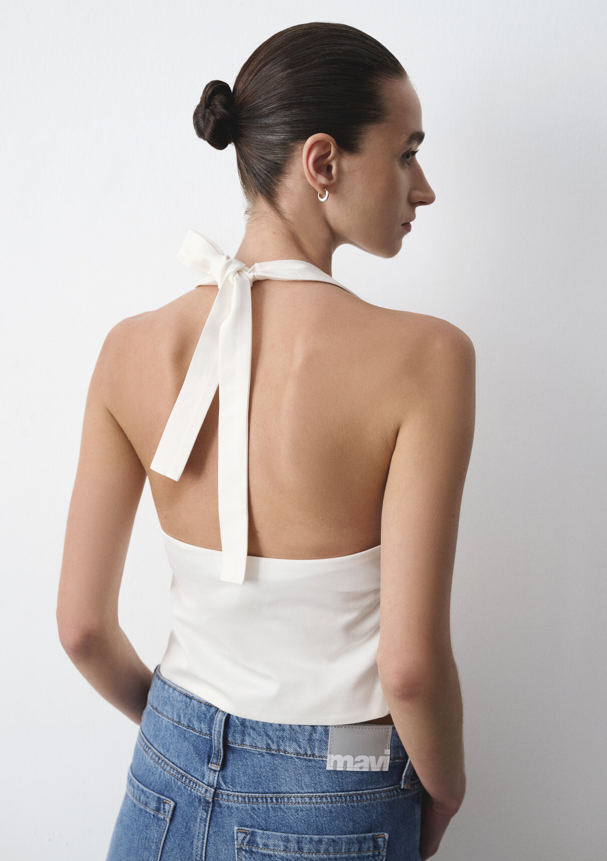 Mavi Halter Bağlamalı Düğmeli Bluz görsel 3