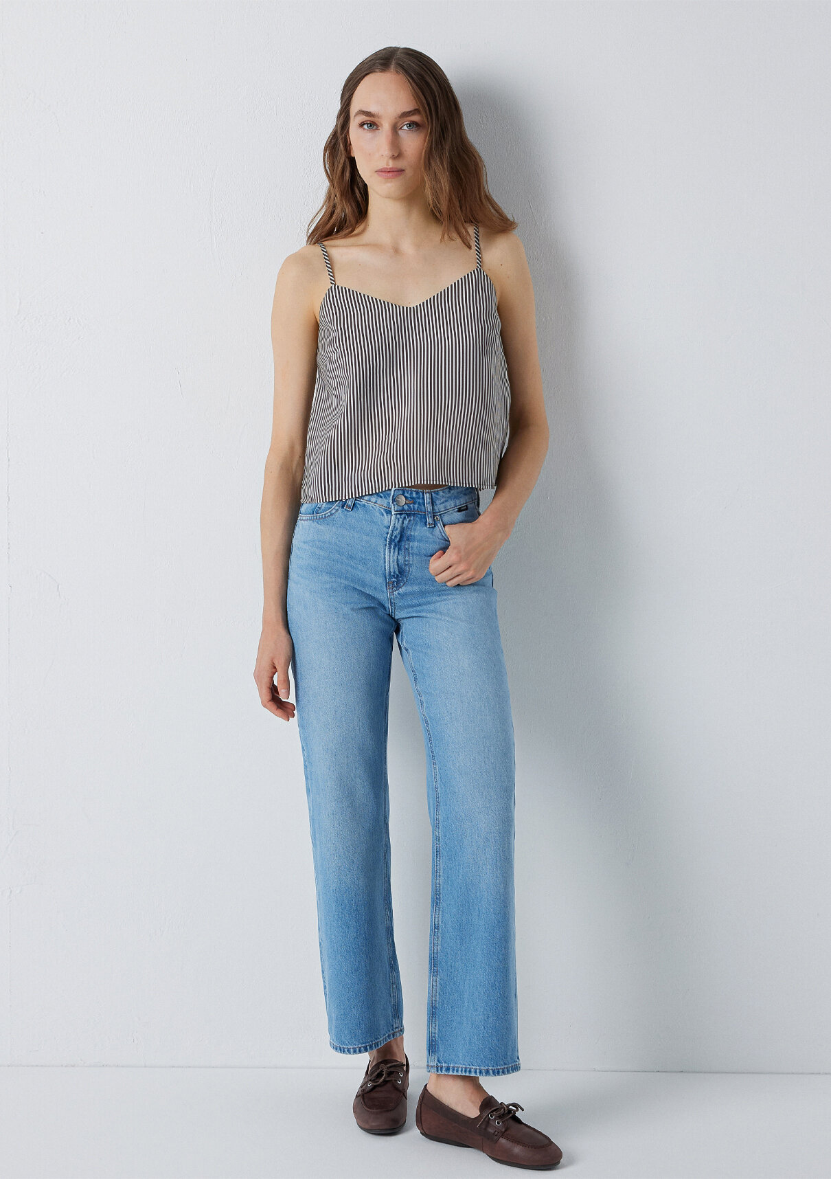 Mavi (Tencel™) Lyocell Karışımlı Askılı Çizgili Bluz görsel 2