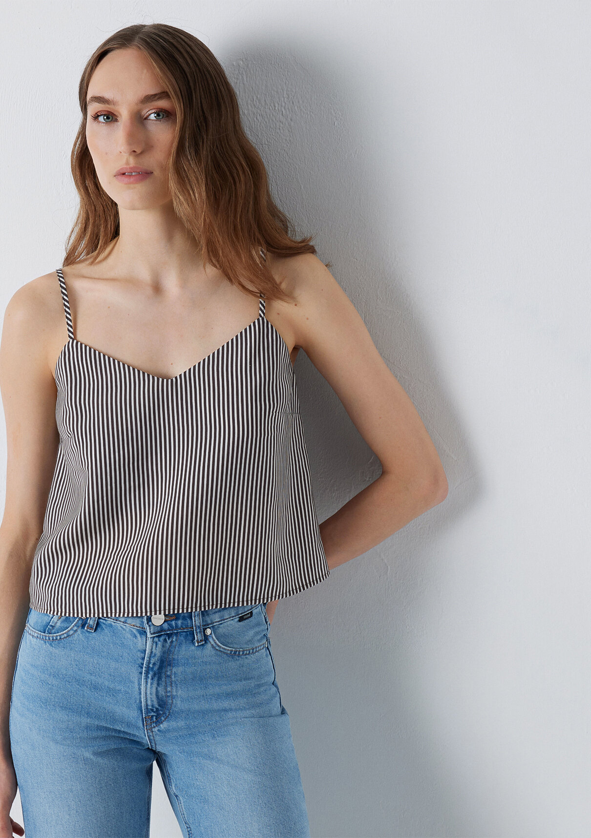 Mavi (Tencel™) Lyocell Karışımlı Askılı Çizgili Bluz görsel 4