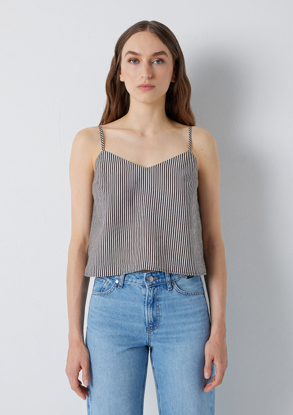 Mavi (Tencel™) Lyocell Karışımlı Askılı Çizgili Bluz görsel 5