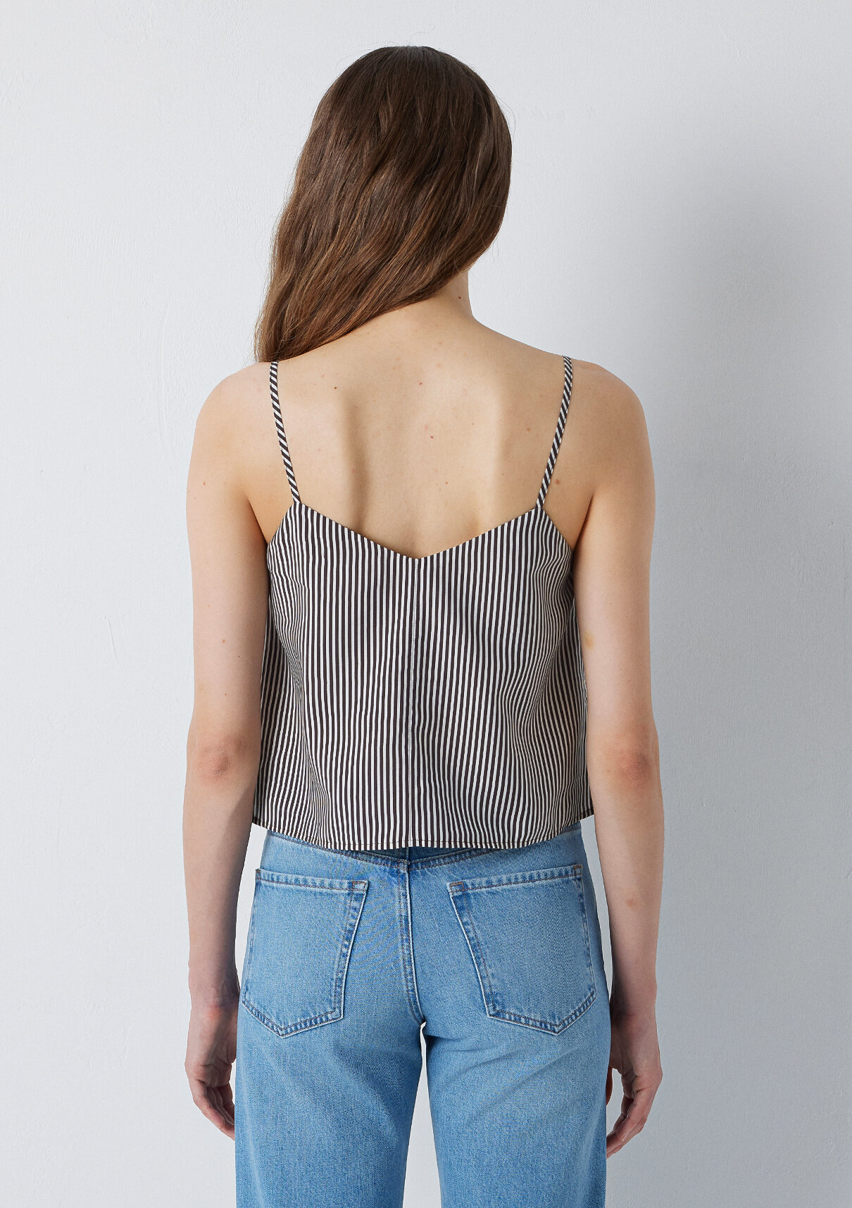 Mavi (Tencel™) Lyocell Karışımlı Askılı Çizgili Bluz görsel 7
