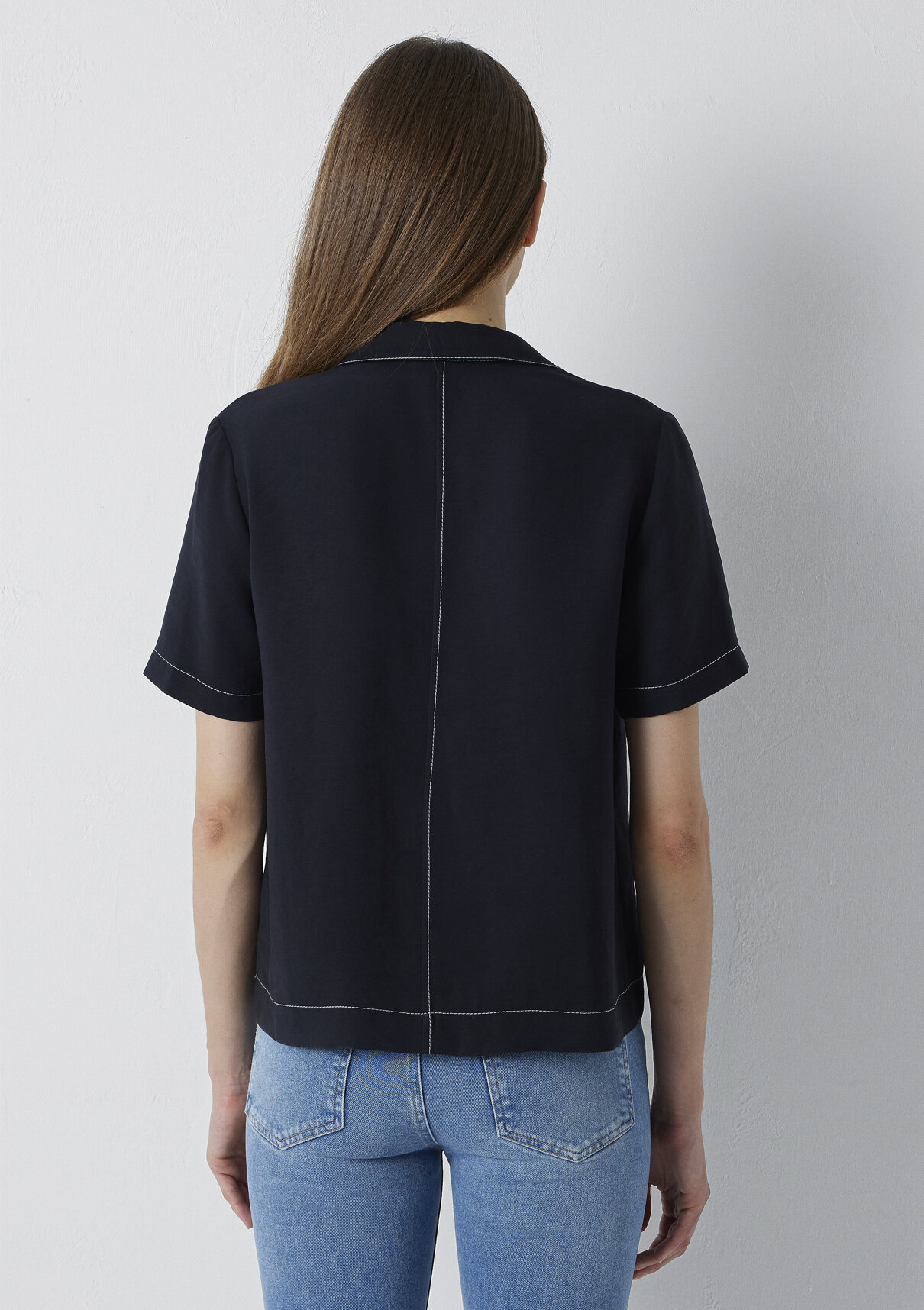 Mavi (Tencel™) Lyocell Karışımlı Polo Yaka Siyah Bluz görsel 5