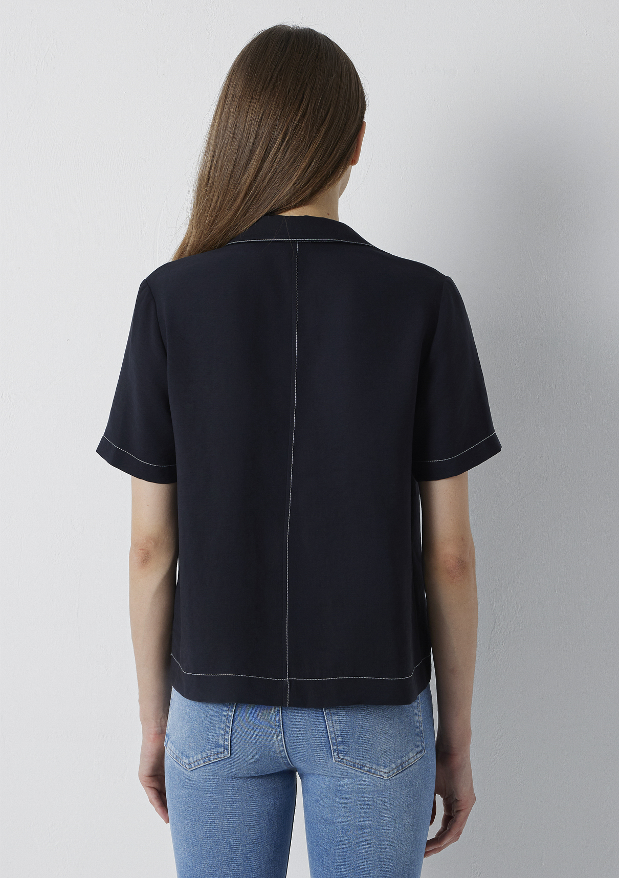 Mavi (Tencel™) Lyocell Karışımlı Polo Yaka Siyah Bluz görsel 5