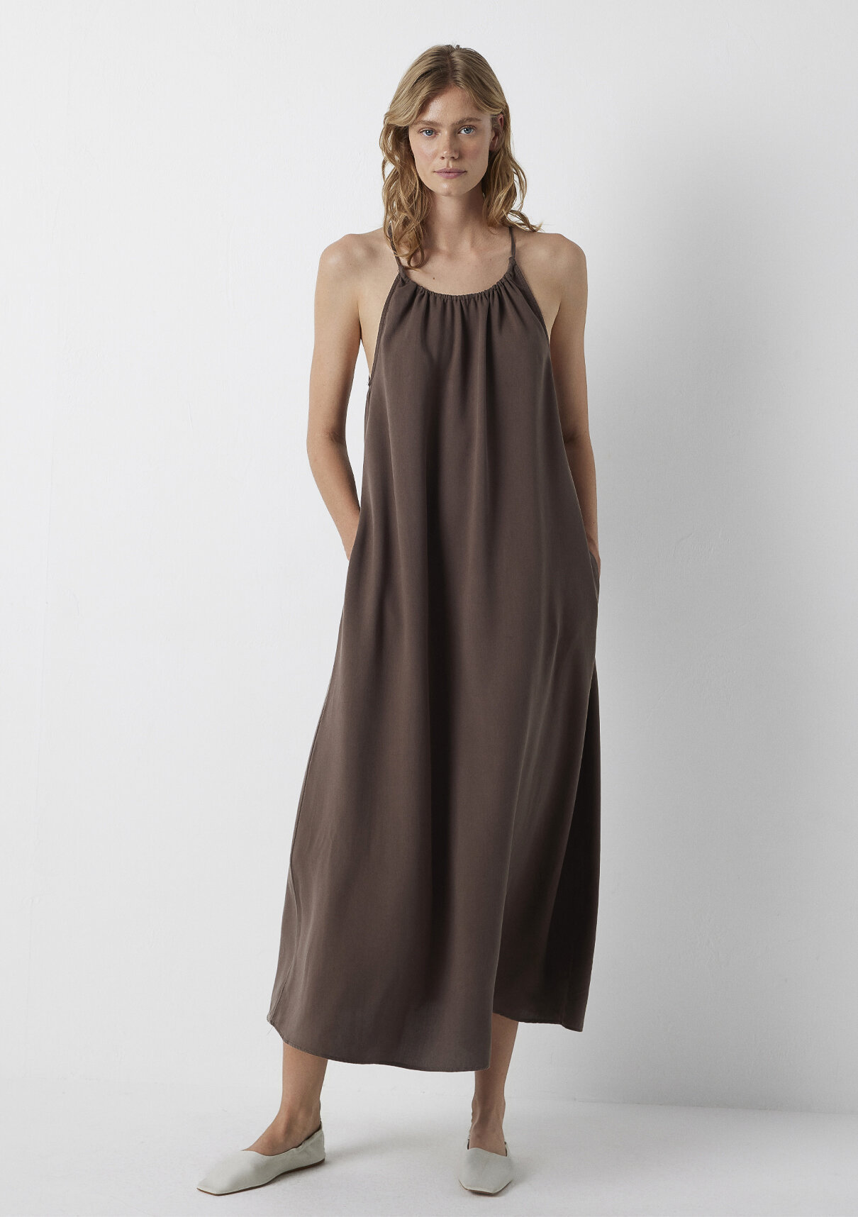Mavi Kahverengi (TENCEL™) Liyosel Uzun Elbise görsel 2