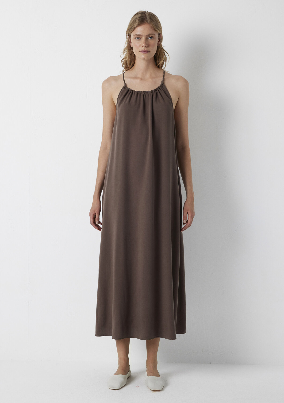 Mavi Kahverengi (TENCEL™) Liyosel Uzun Elbise görsel 4