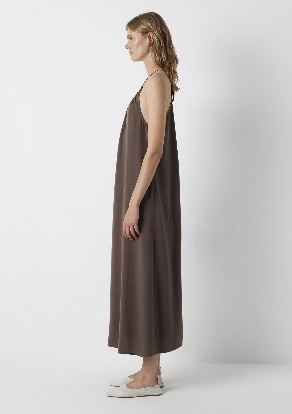 Mavi Kahverengi (TENCEL™) Liyosel Uzun Elbise görsel 5