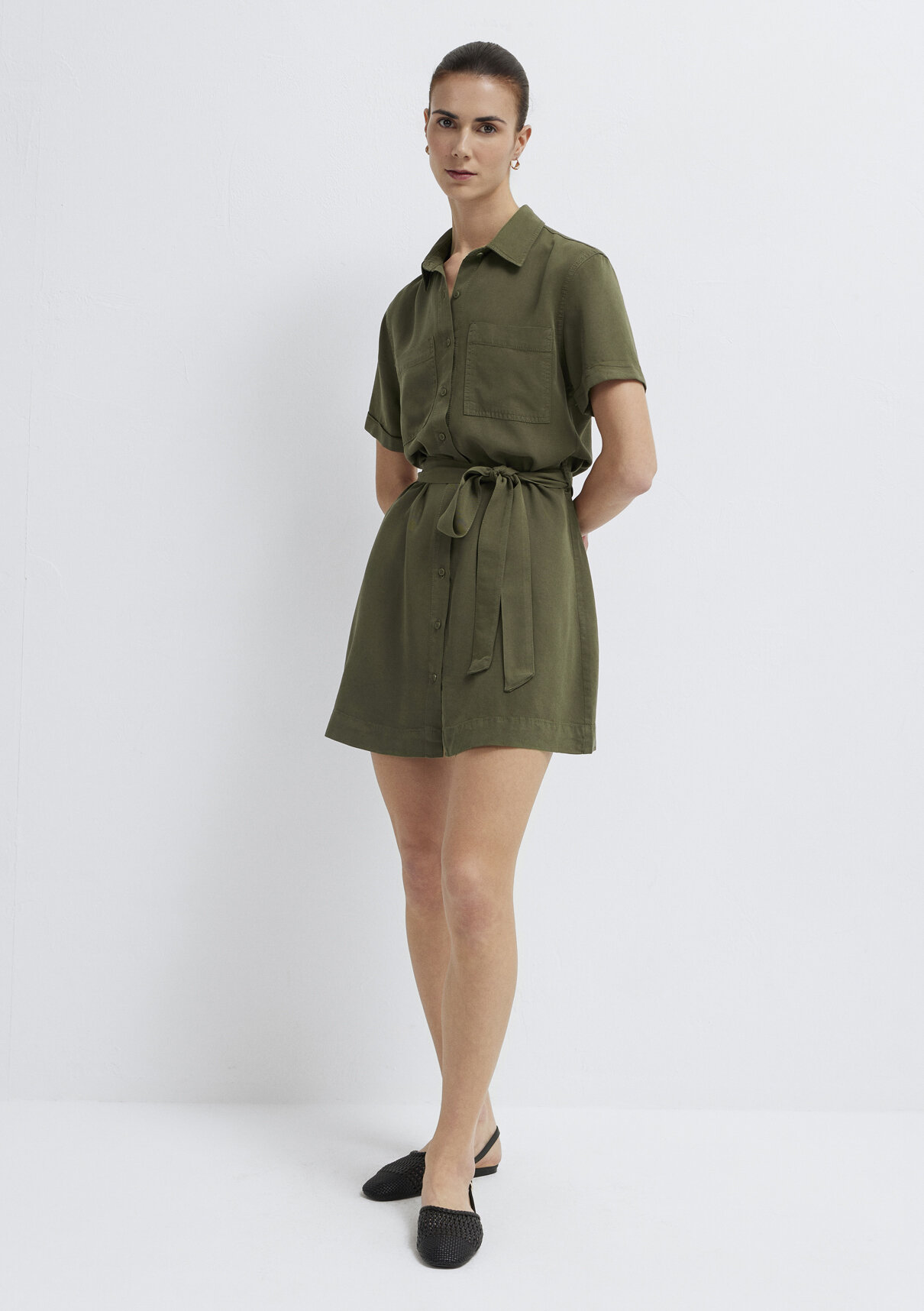Mavi %100 Liyosel (Tencel™) Haki Kısa Elbise
