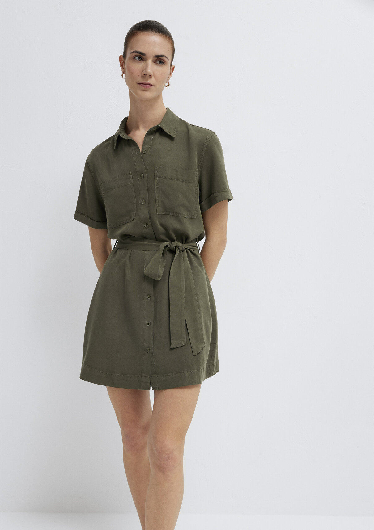 Mavi %100 Liyosel (Tencel™) Haki Kısa Elbise görsel 2