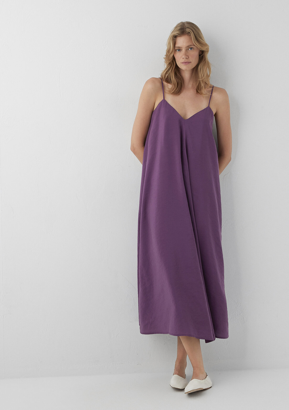 Mavi (Tencel™) Modal Karışımlı Askılı Mor Elbise görsel 2