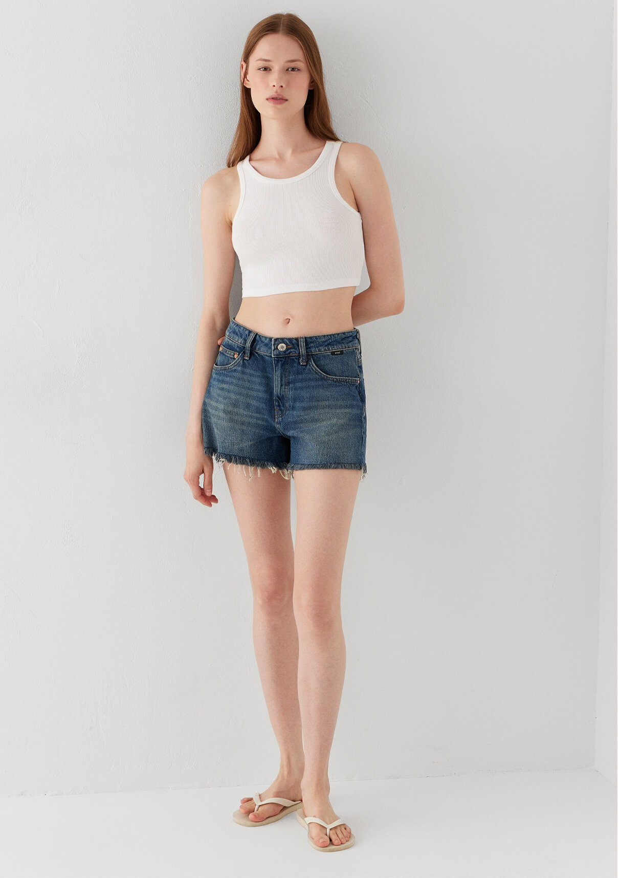 Mavi Rosie 90lar Yırtıklı Indigo Mavisi Jean Şort görsel 2