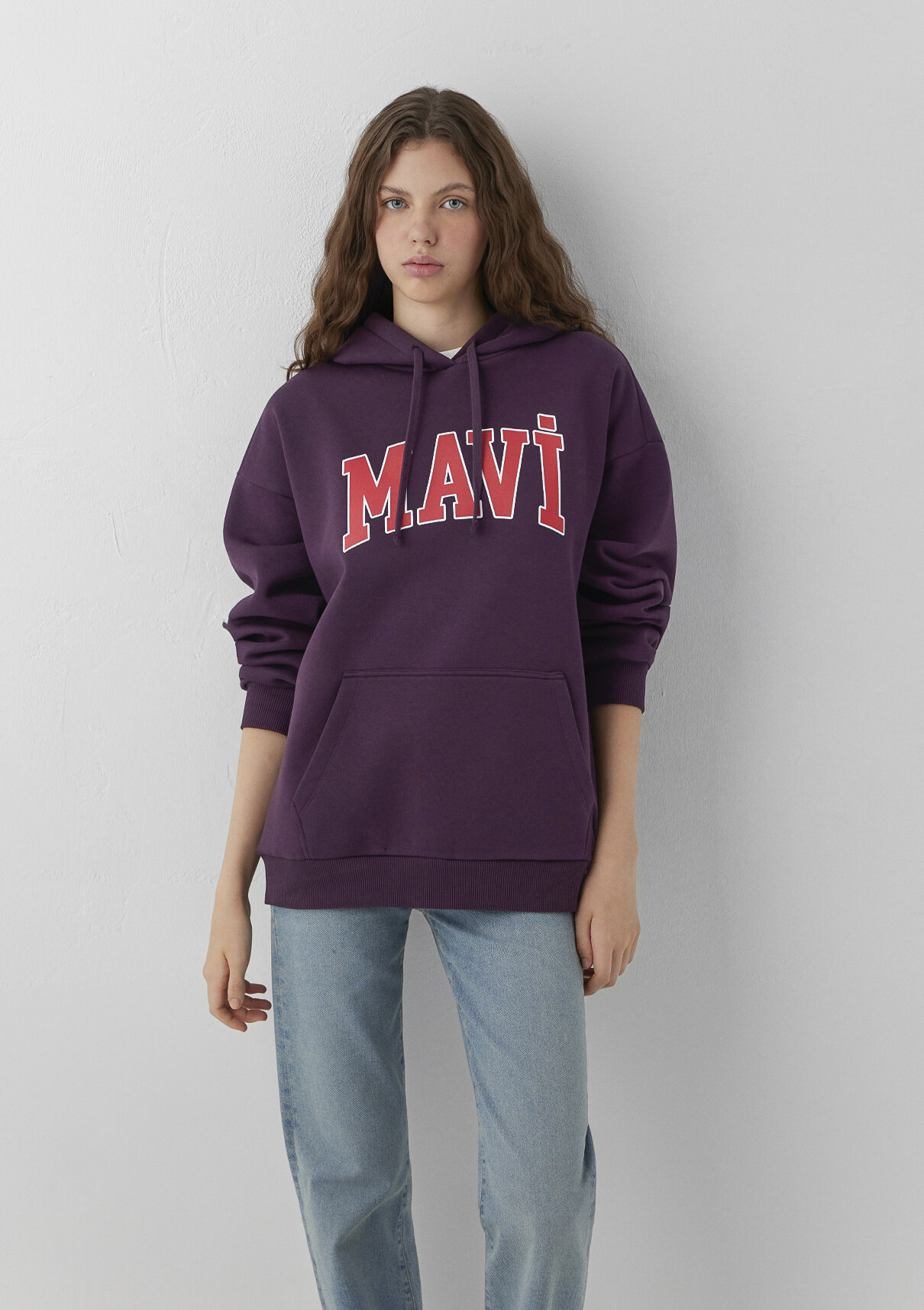 Mavi Logo Baskılı Kapüşonlu Mor Sweatshirt görsel 2