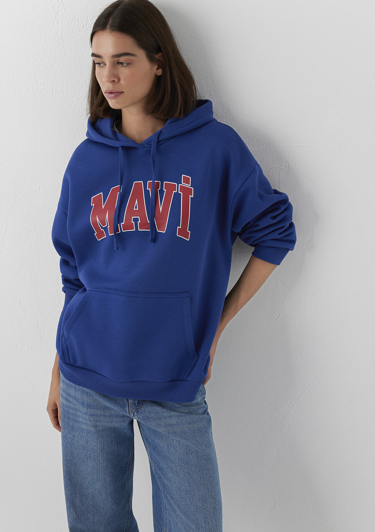 Mavi Logo Baskılı Kapüşonlu Lacivert Sweatshirt