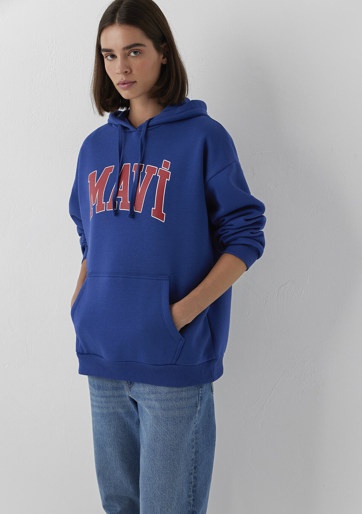 Mavi Logo Baskılı Kapüşonlu Lacivert Sweatshirt görsel 2
