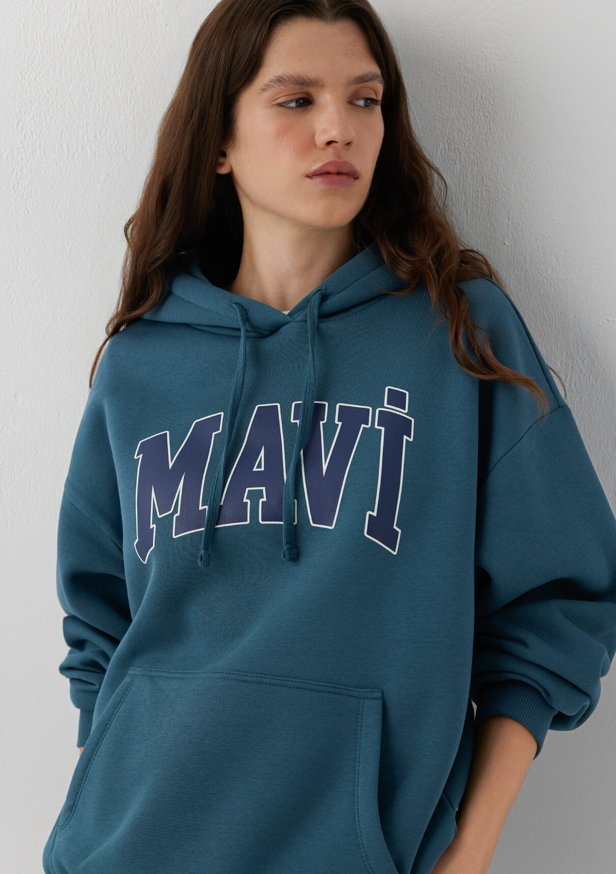 Mavi Logo Baskılı Kapüşonlu Mavi Sweatshirt