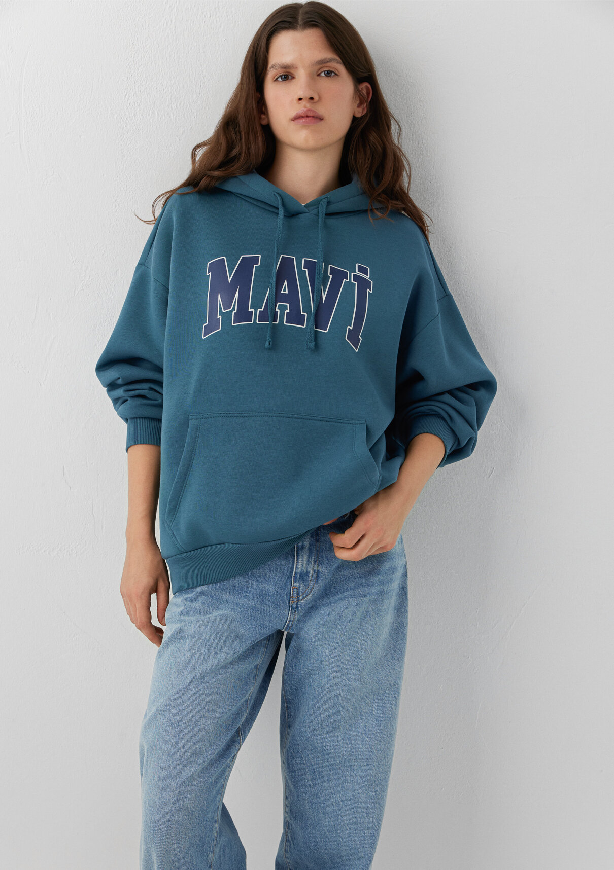 Mavi Logo Baskılı Kapüşonlu Mavi Sweatshirt görsel 2