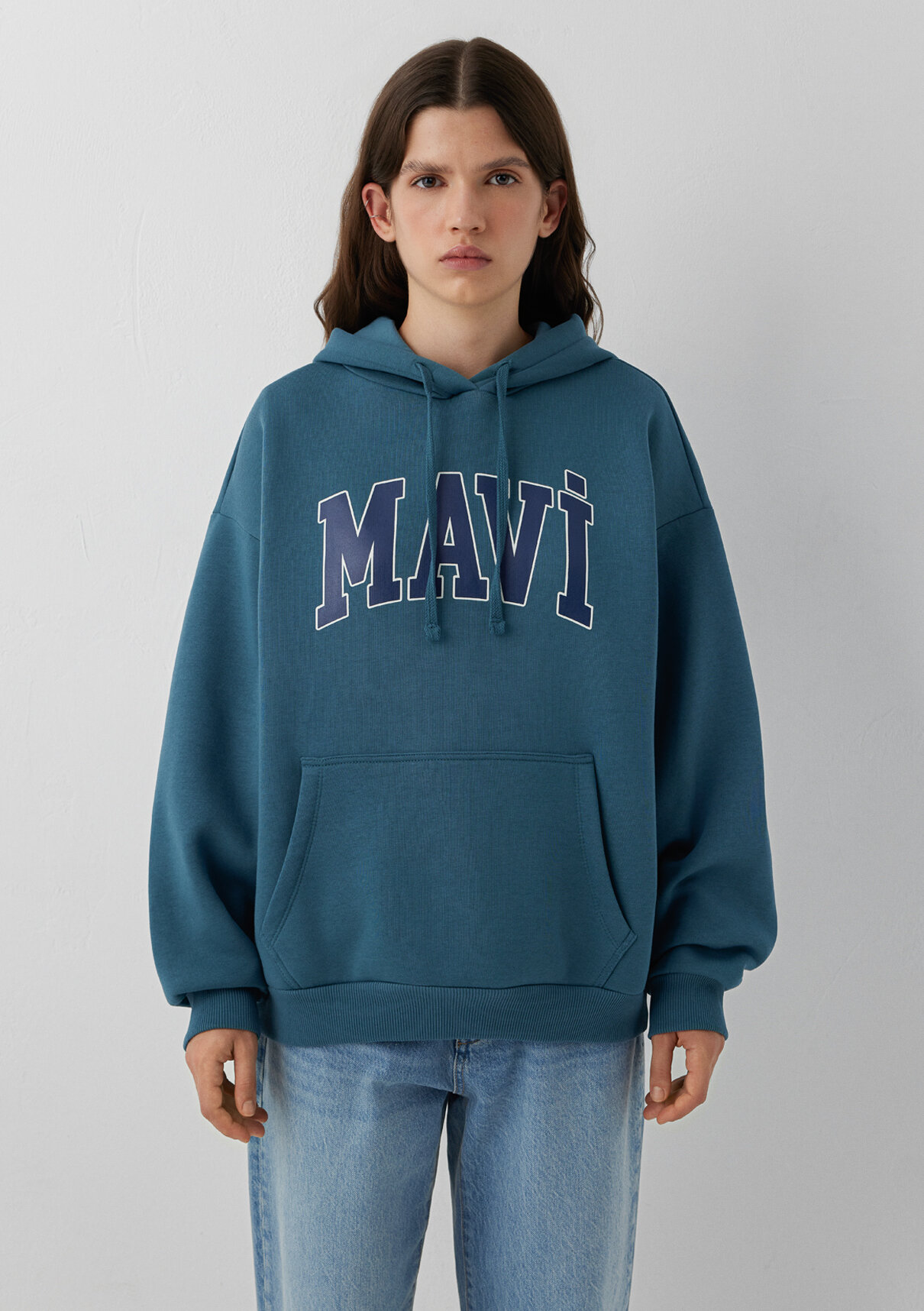 Mavi Logo Baskılı Kapüşonlu Mavi Sweatshirt görsel 3