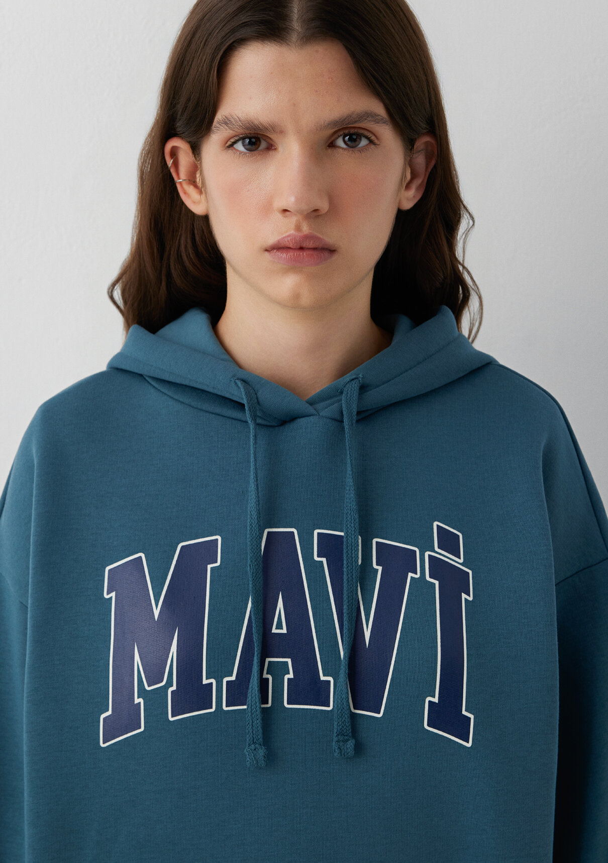 Mavi Logo Baskılı Kapüşonlu Mavi Sweatshirt görsel 6