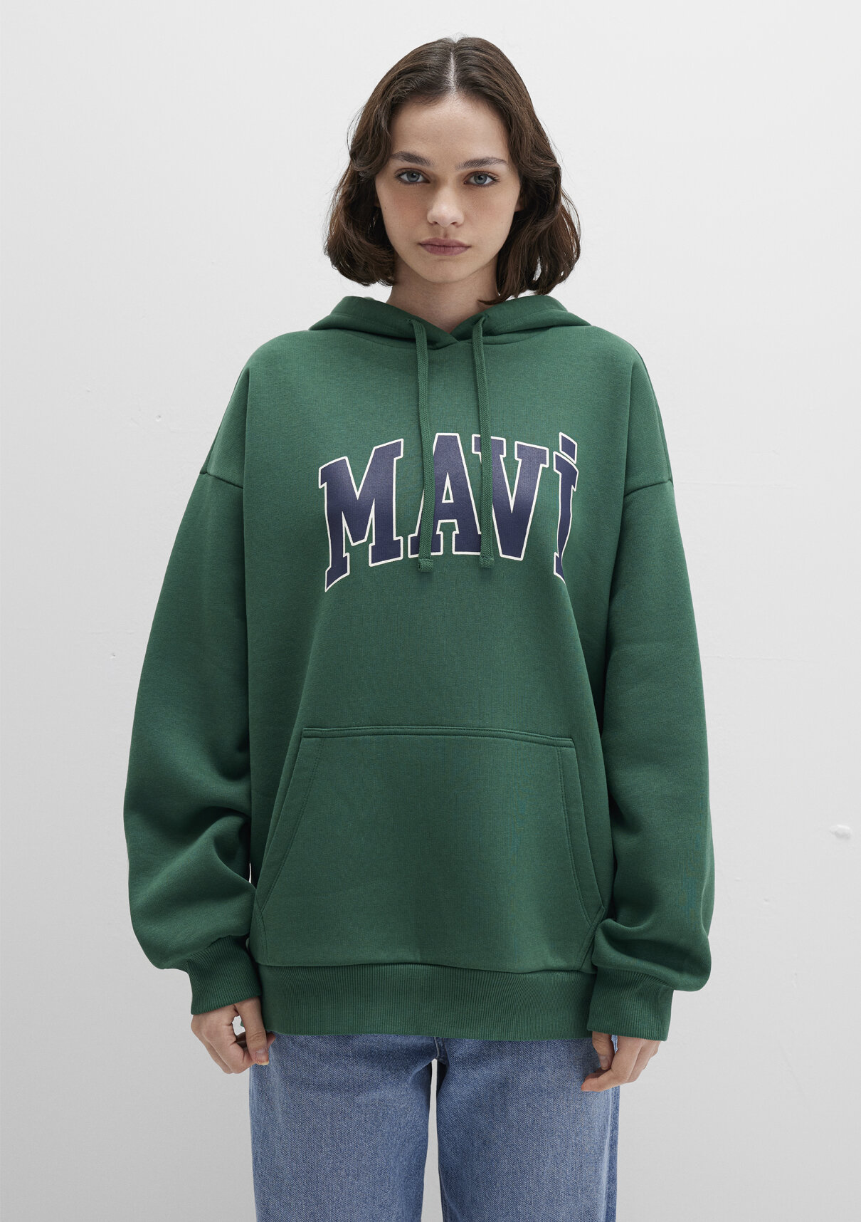 Mavi Logo Baskılı Kapüşonlu Yeşil Sweatshirt görsel 4