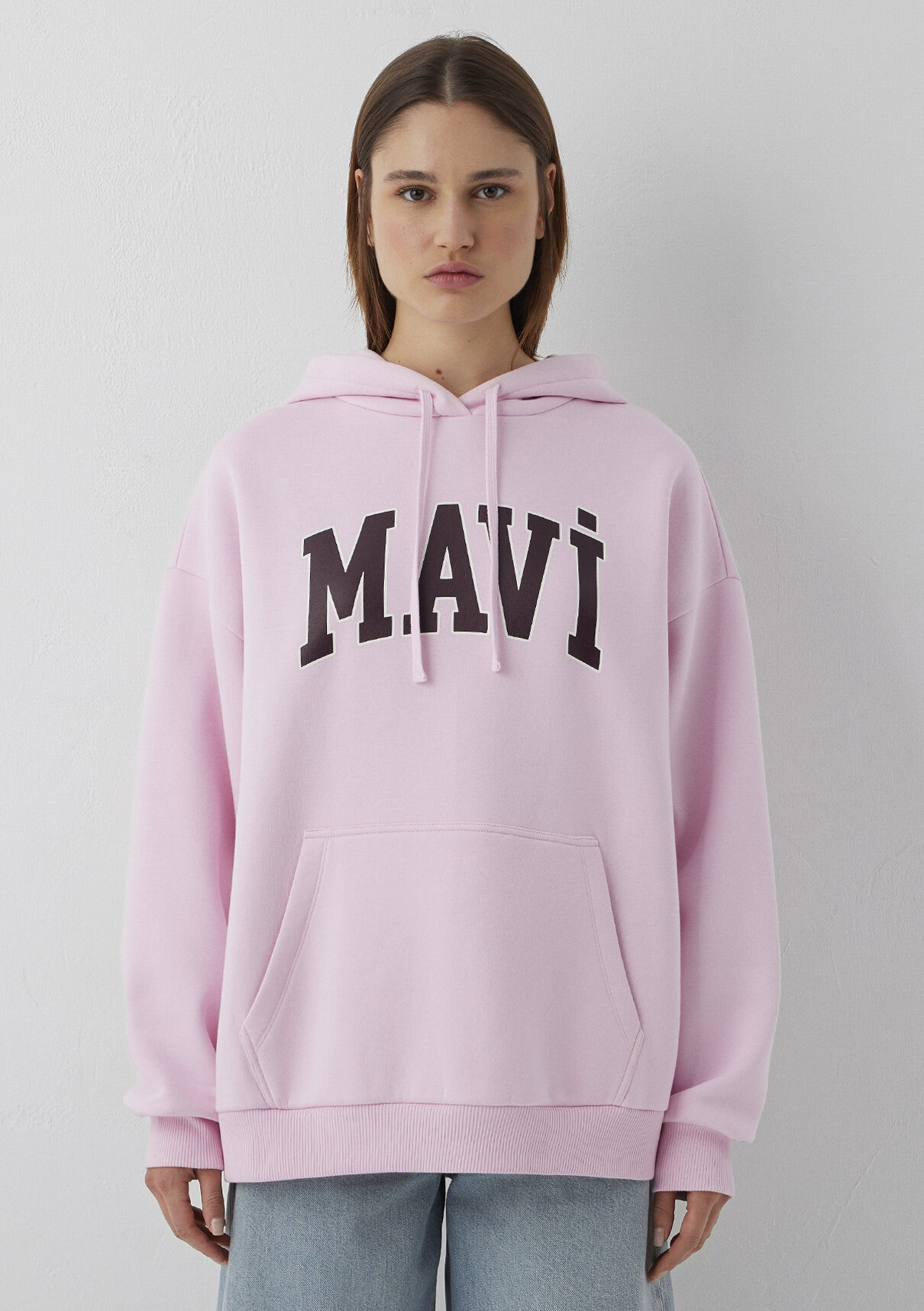 Mavi Logo Baskılı Kapüşonlu Pembe Sweatshirt görsel 4