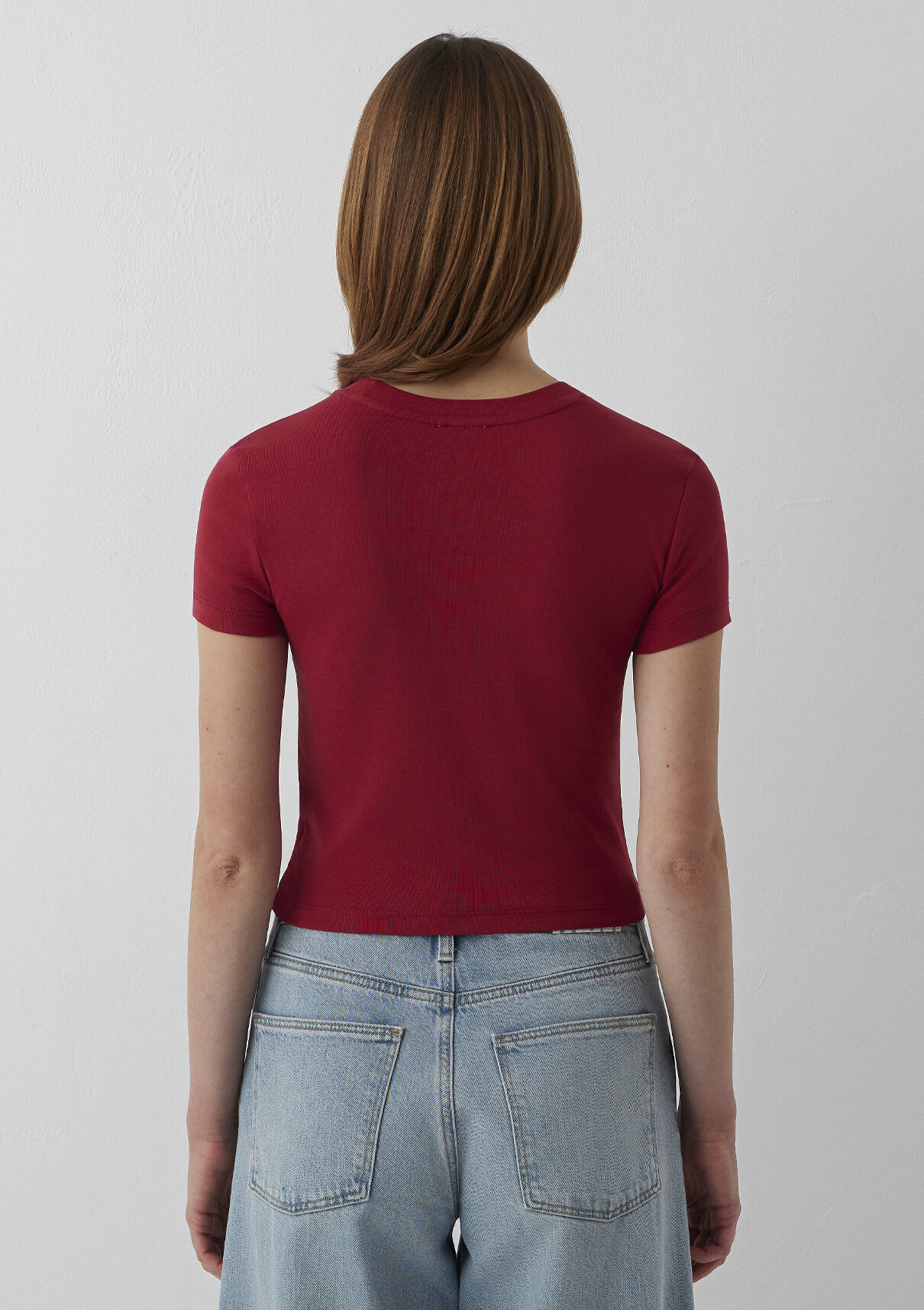 Mavi Kırmızı Basic Crop Tişört görsel 5