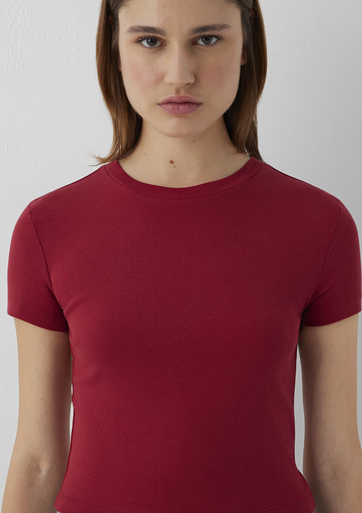 Mavi Kırmızı Basic Crop Tişört görsel 6