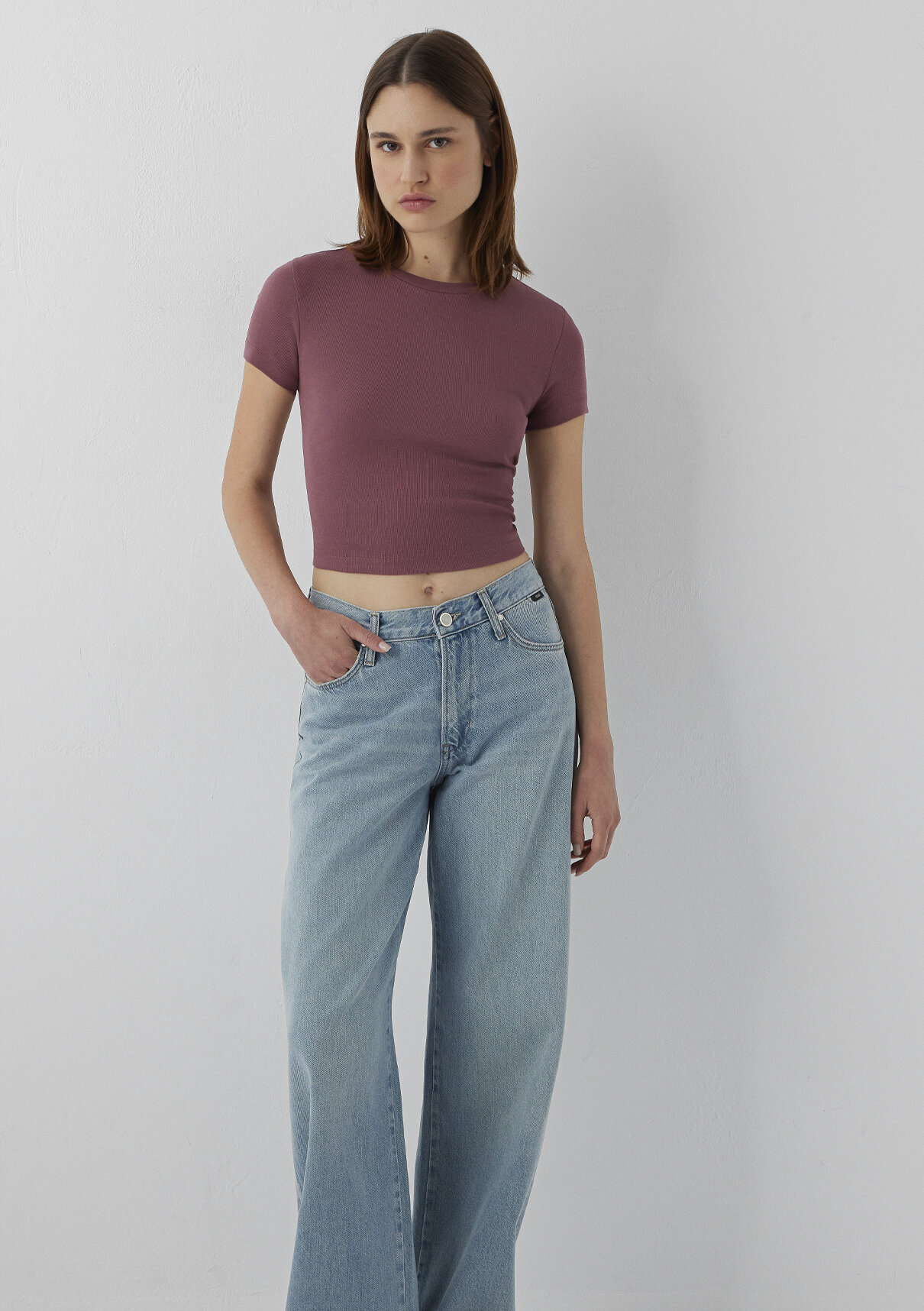 Mavi Pembe Basic Crop Tişört