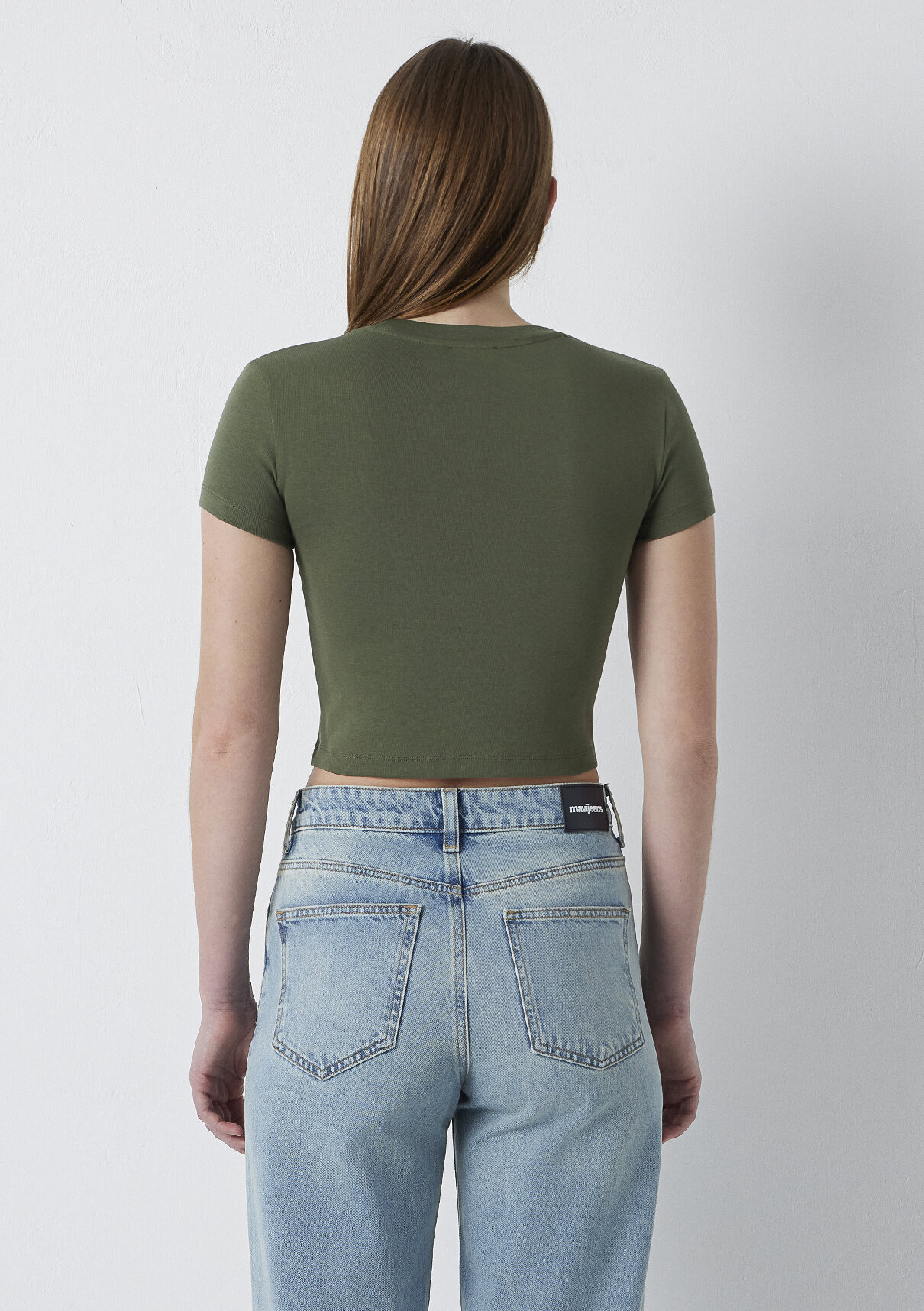 Mavi Yeşil Basic Crop Tişört görsel 5