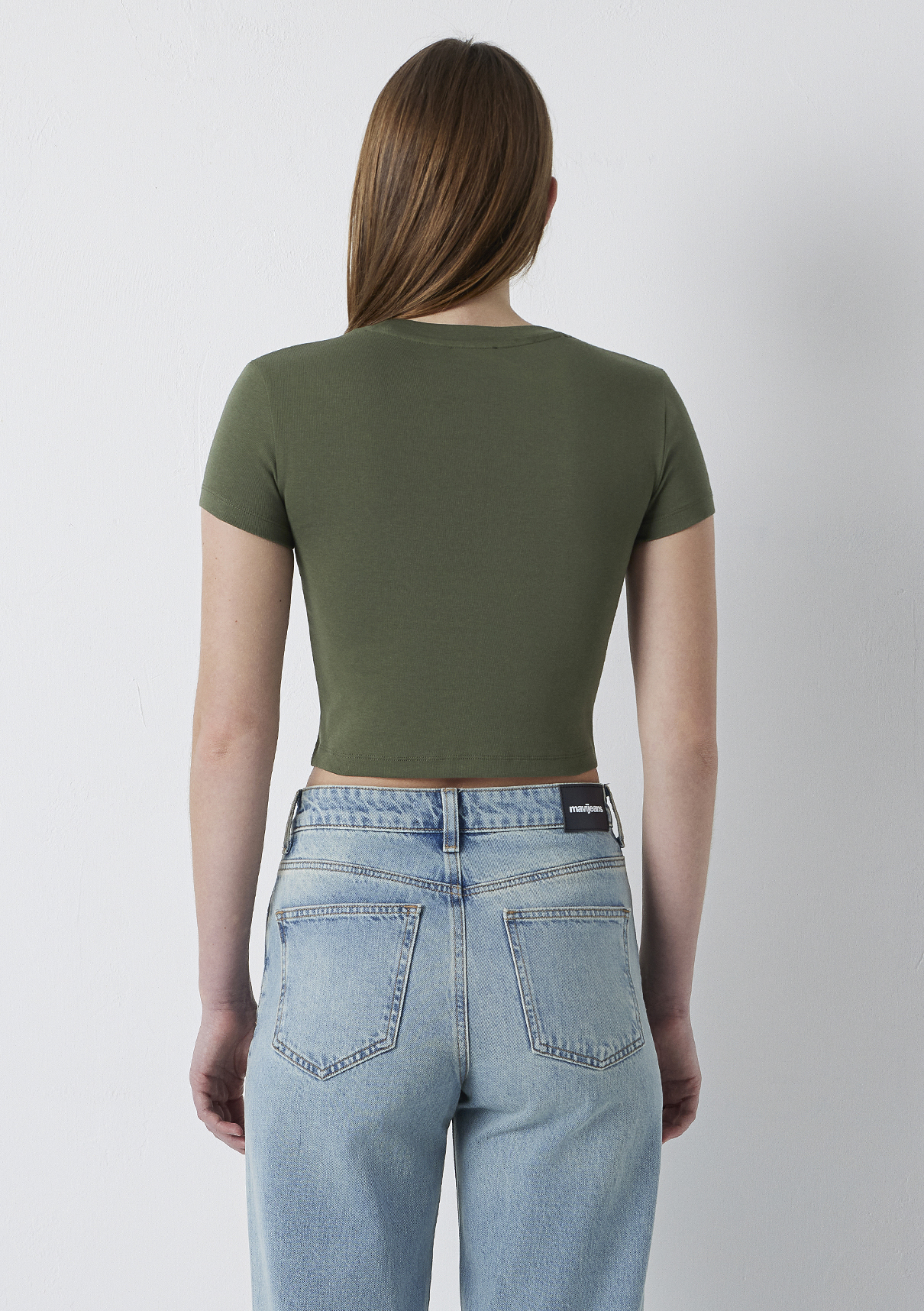 Mavi Yeşil Basic Crop Tişört görsel 5