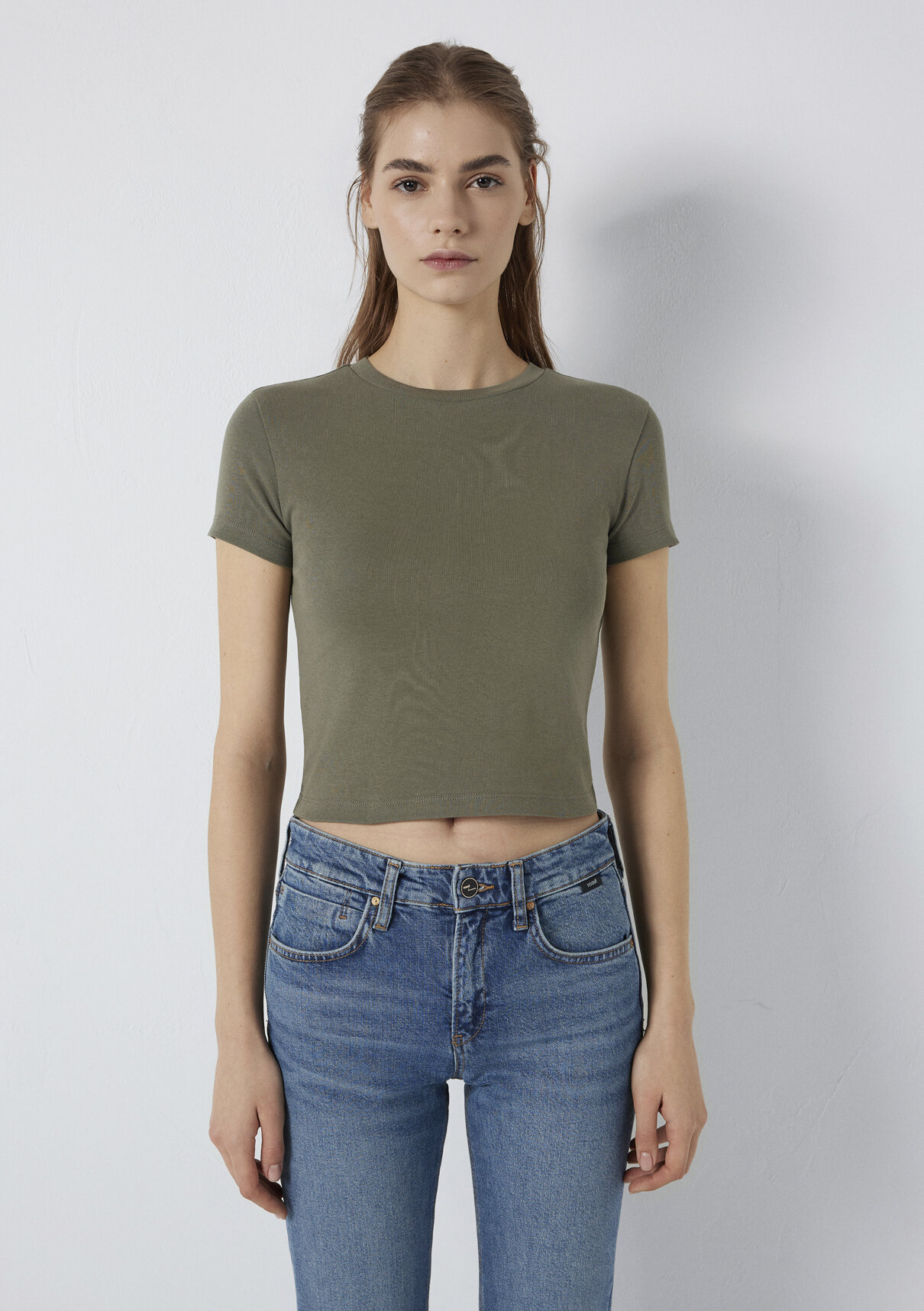 Mavi Yeşil Basic Crop Tişört görsel 4