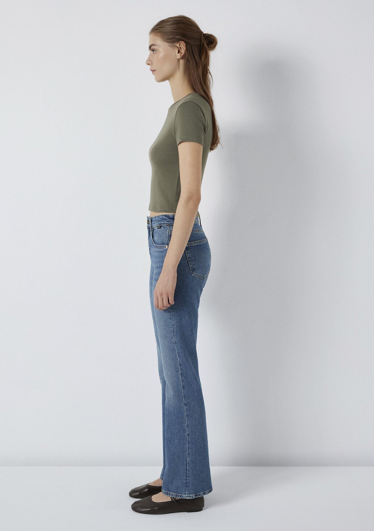 Mavi Yeşil Basic Crop Tişört görsel 5