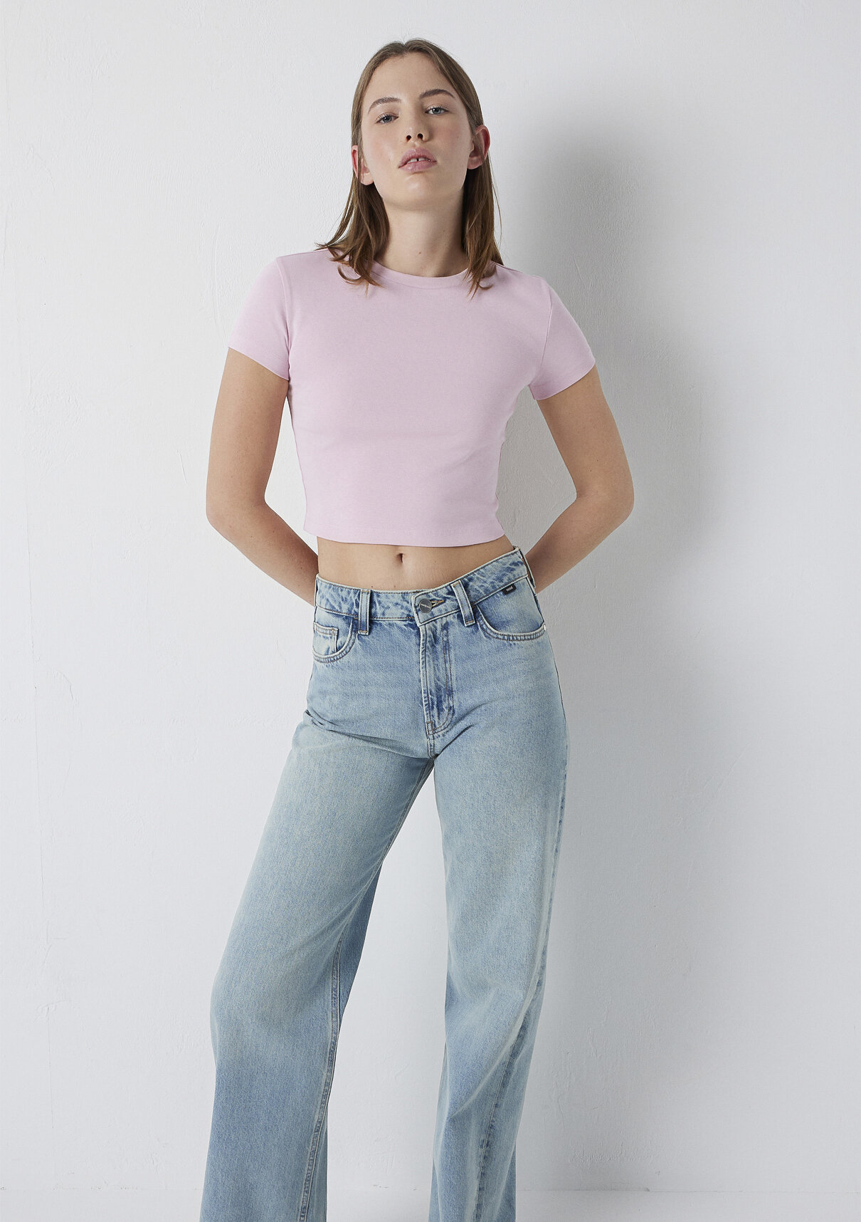 Mavi Pembe Basic Crop Tişört
