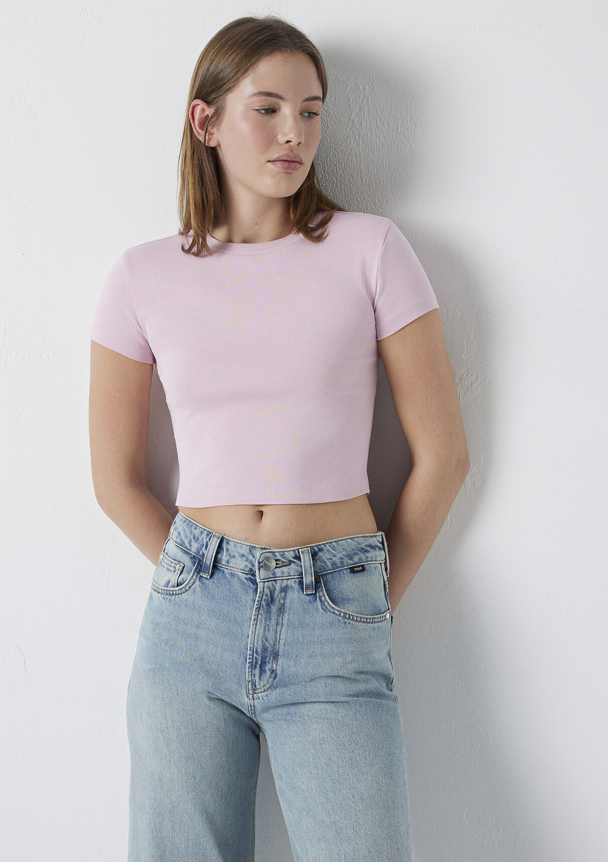 Mavi Pembe Basic Crop Tişört görsel 2