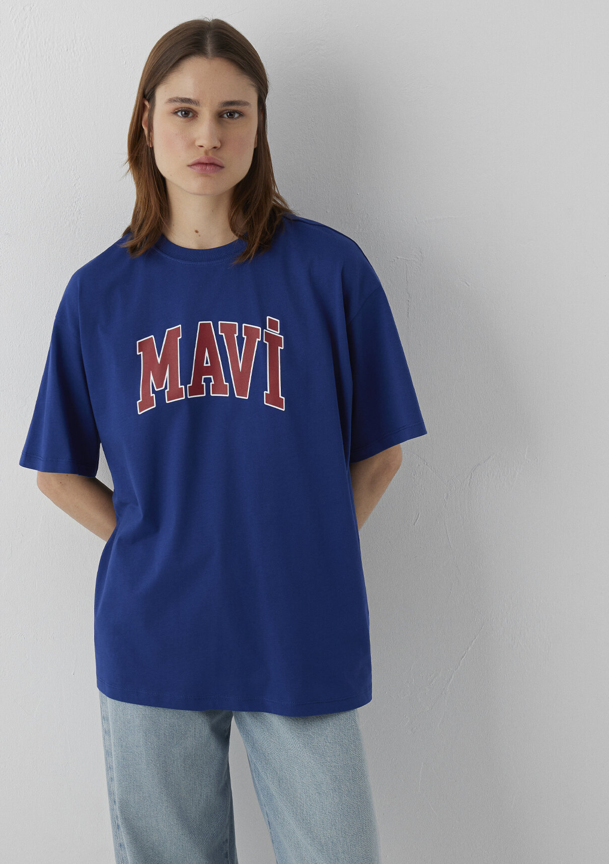 Mavi Logo Baskılı Mavi Tişört