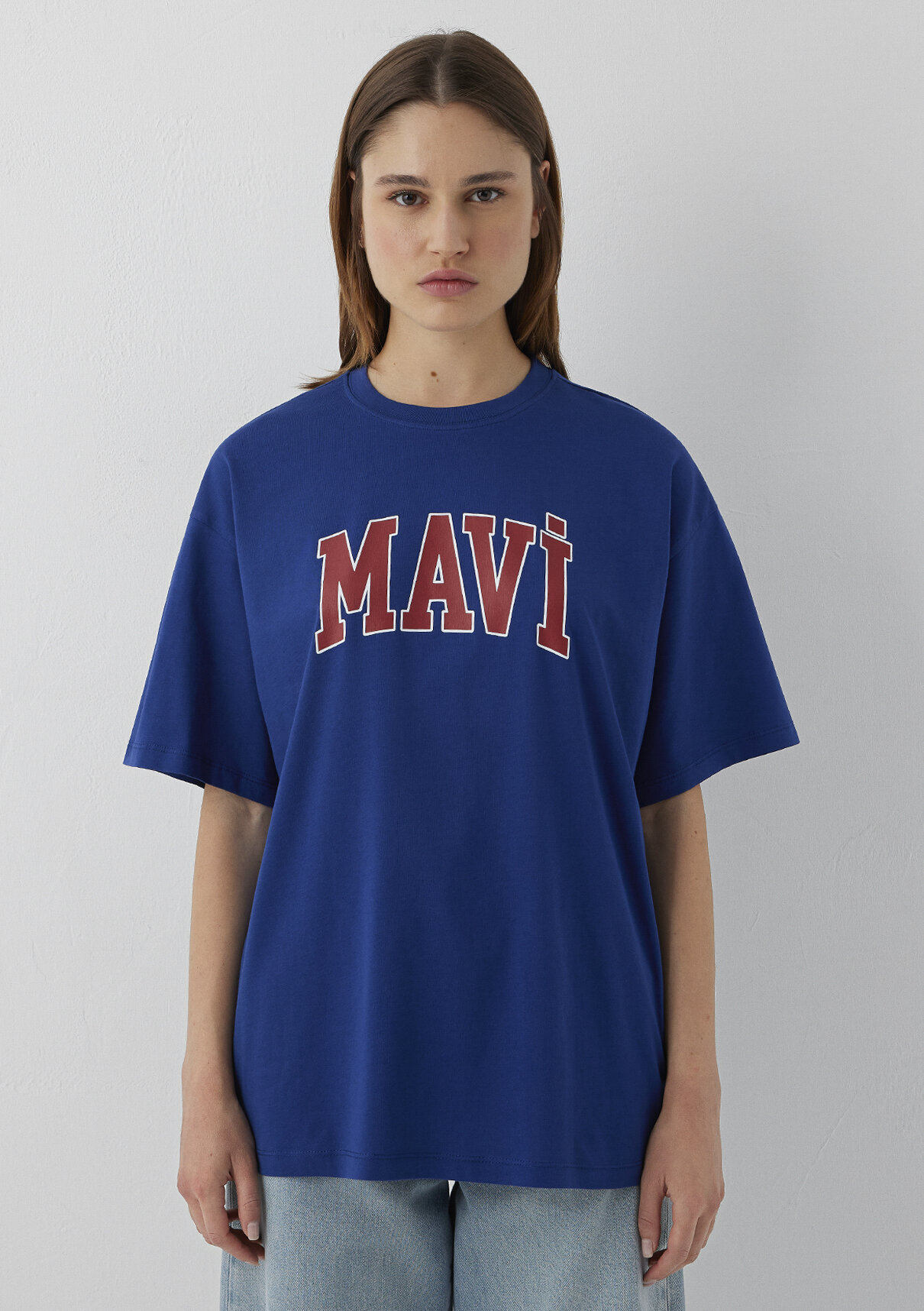 Mavi Logo Baskılı Mavi Tişört görsel 3