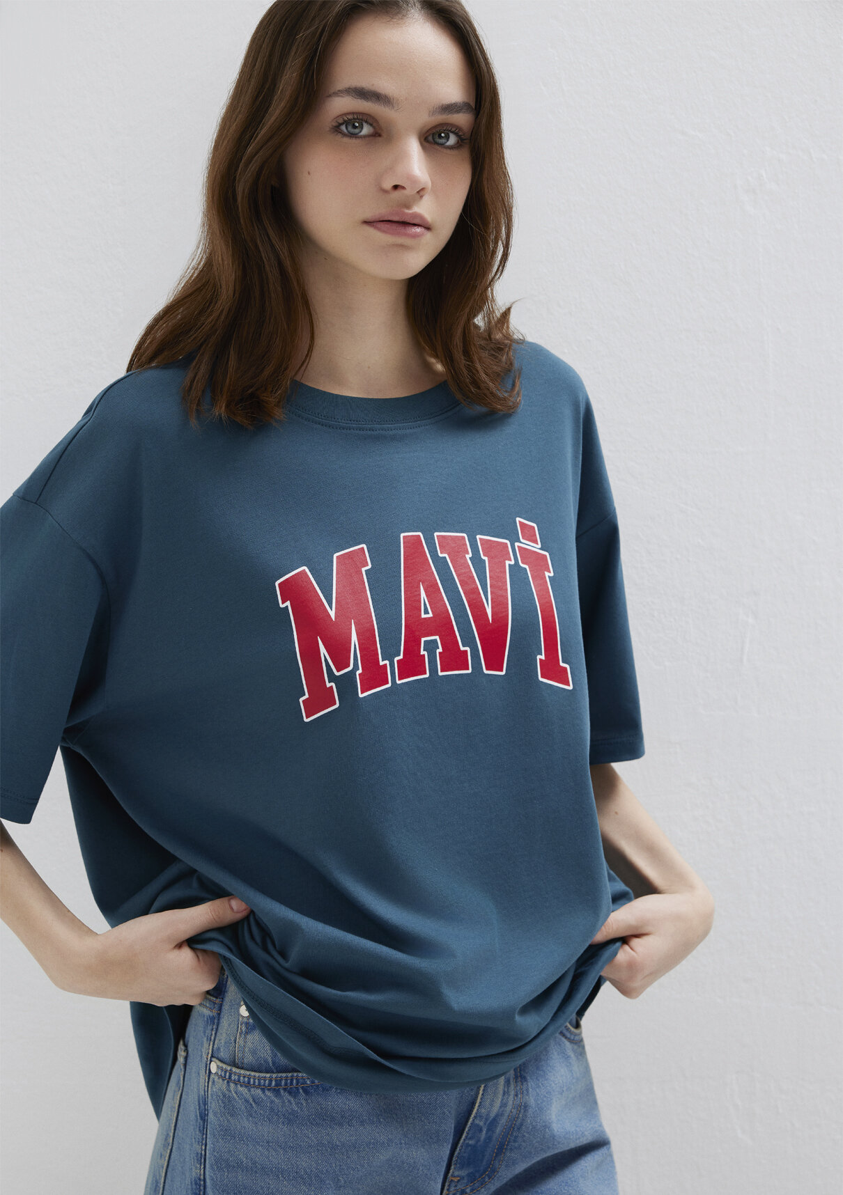 Mavi Logo Baskılı Mavi Tişört görsel 2